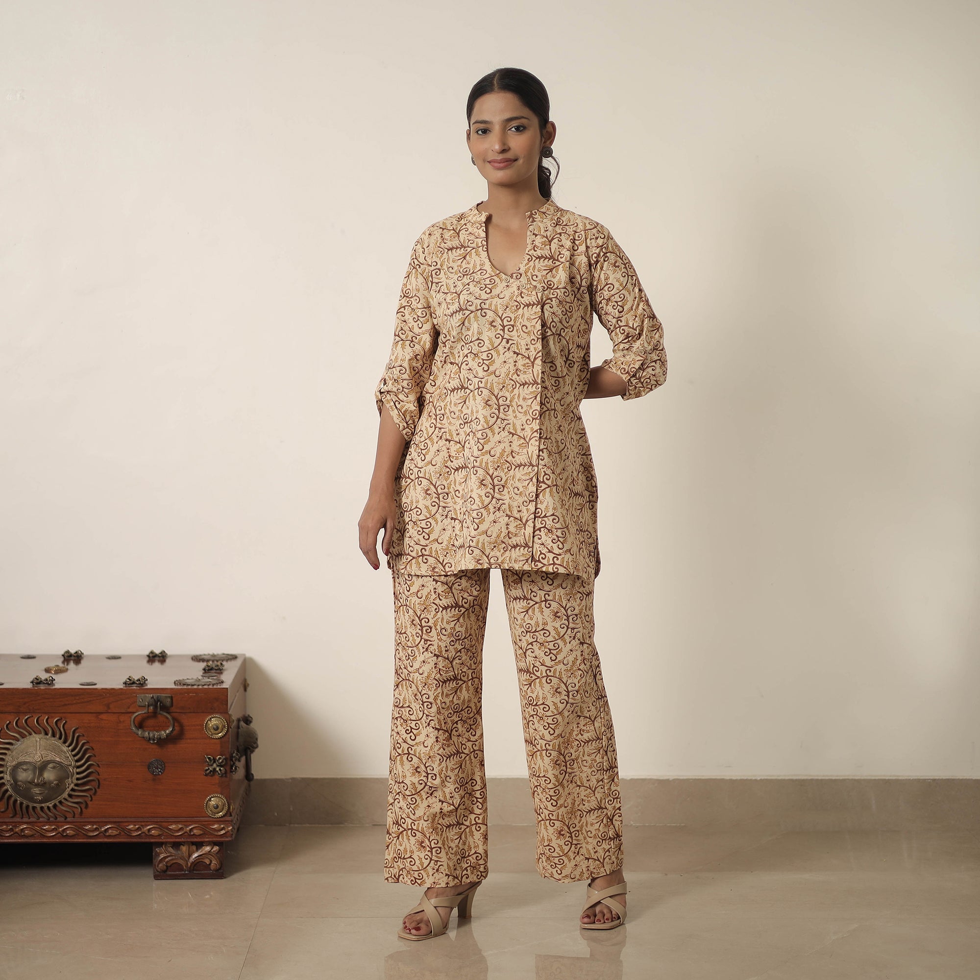 ITOKRI CASUALS Beige - Block Printed Cotton Kalamkari Co-ord Set 12 - view 3