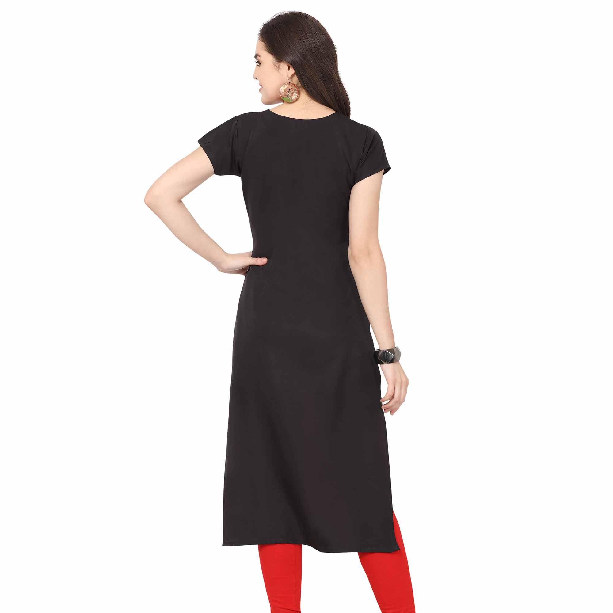 Peachmode Seller Energetic Black-Red Colored Casual Printed Crepe Kurti - view 2