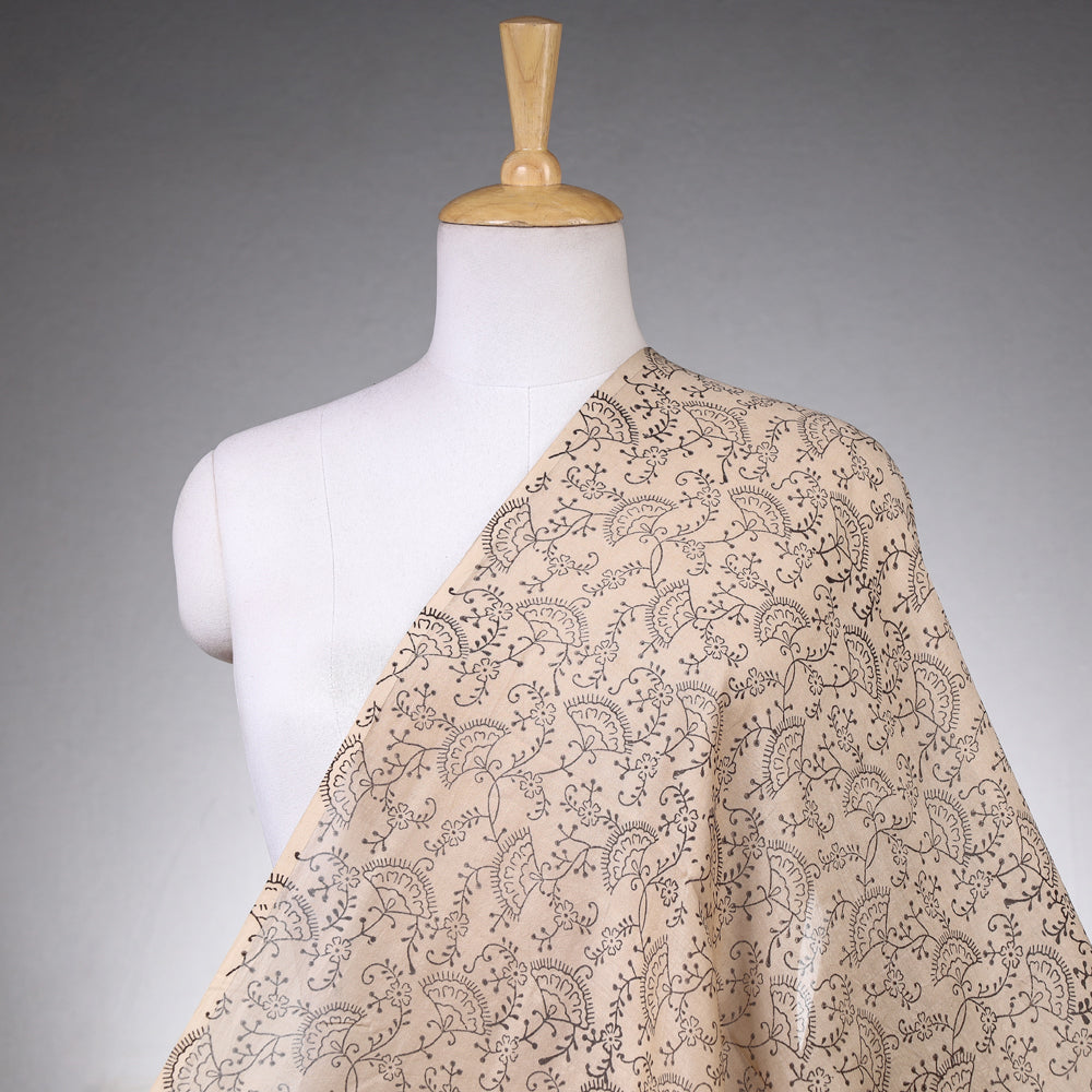 PITCHUKA SRINIVAS KALAMKARI PEDANA Beige - Pedana Kalamkari Block Printing Chanderi Silk Fabric