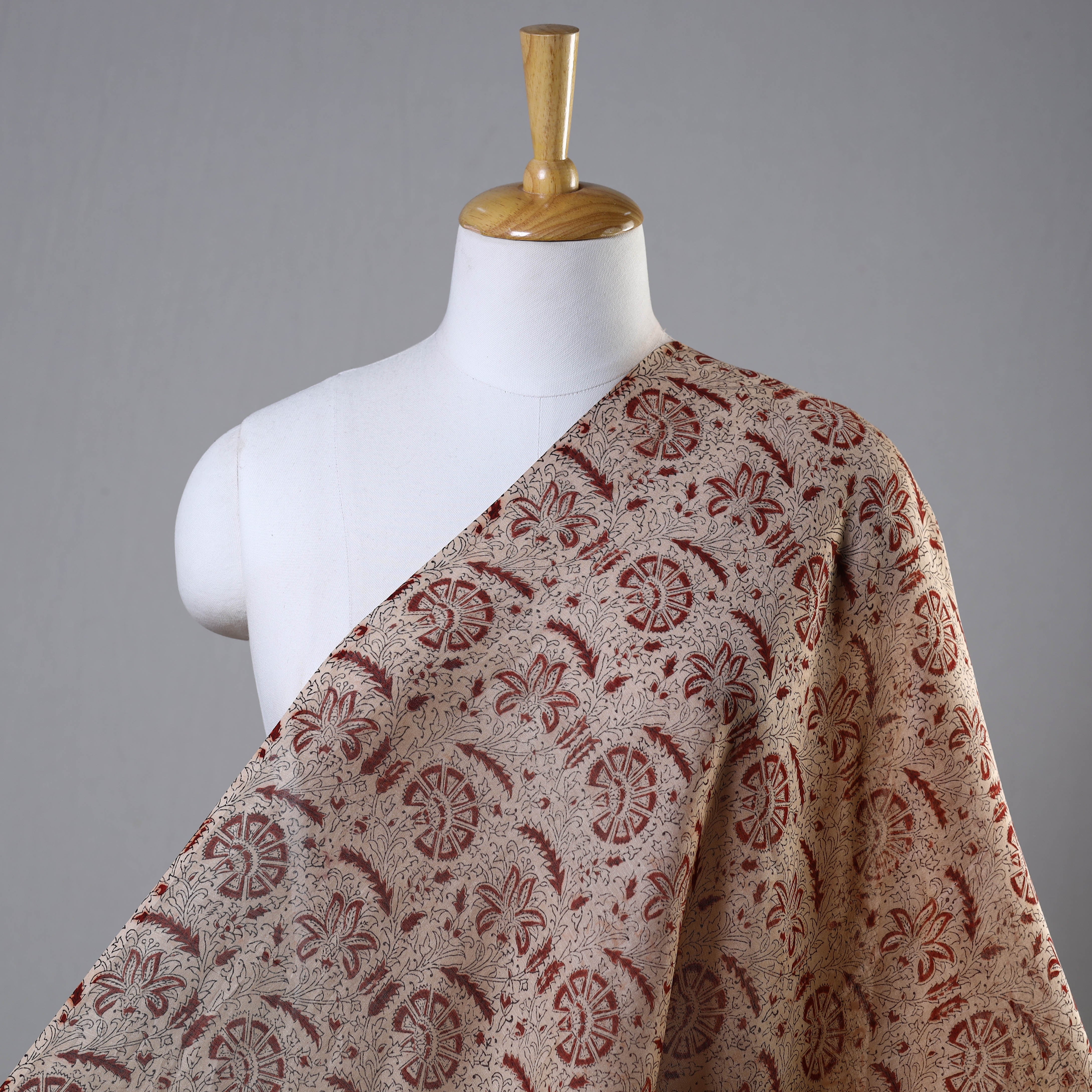 PITCHUKA SRINIVAS KALAMKARI PEDANA Beige - Pedana Block Printed Silk Kalamkari Fabric 10