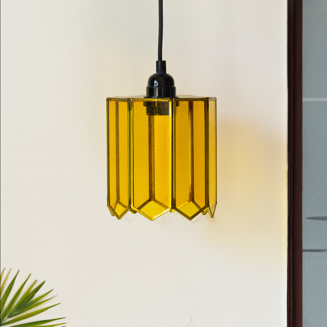 EXCLUSIVELANE 'Glass Glimmers' Handcrafted Cylindrical Hanging Pendant Lamp in Glass & Iron (8 Inch) - view 2