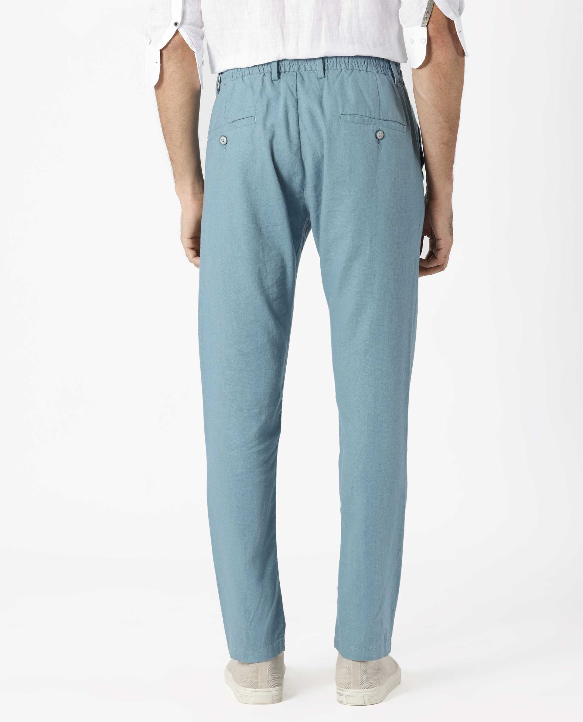 Rare Rabbit Men's Linac Dusky Blue Solid Drawstring With Elastic Waistband Regular Fit Linen Trouser - view 8