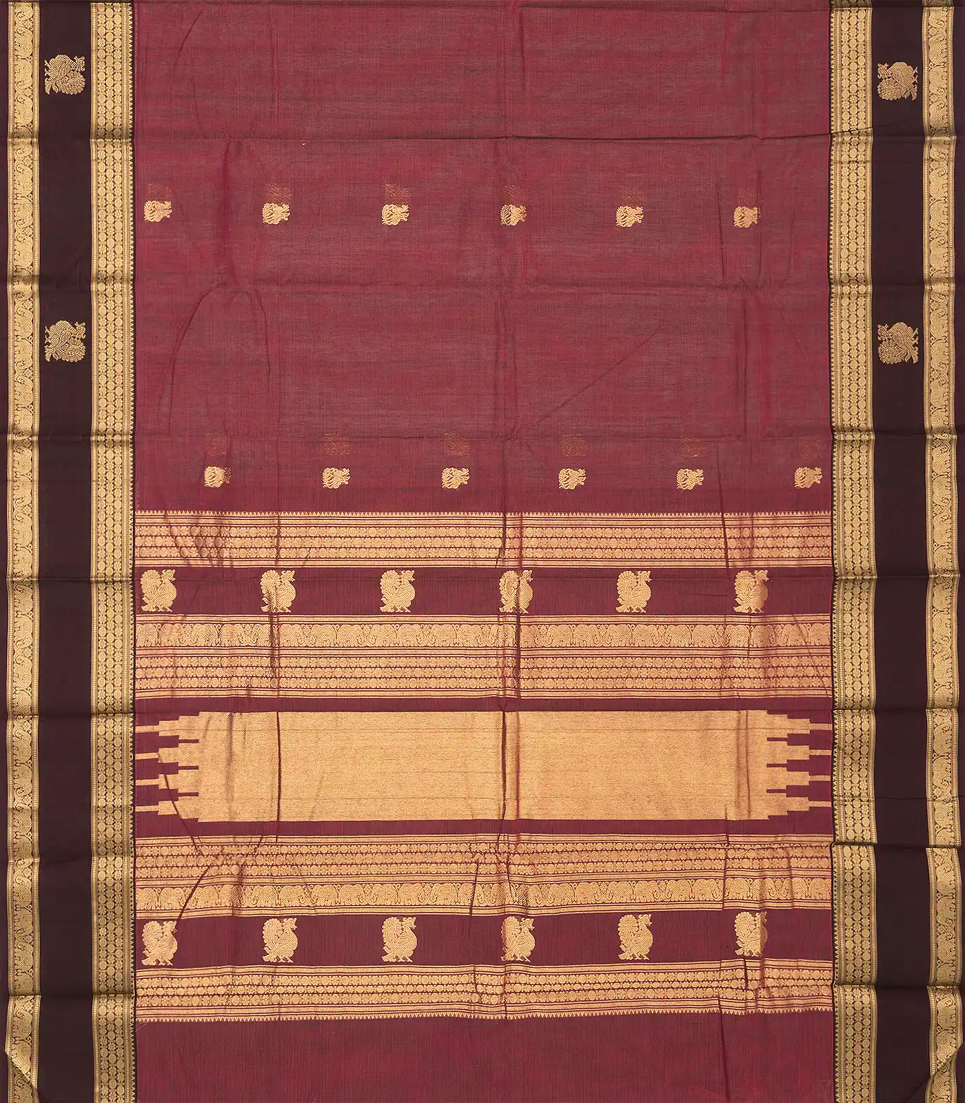 RmKV Dusty Pink Handloom Kanchi Cotton Saree With Horse Buttas - view 2