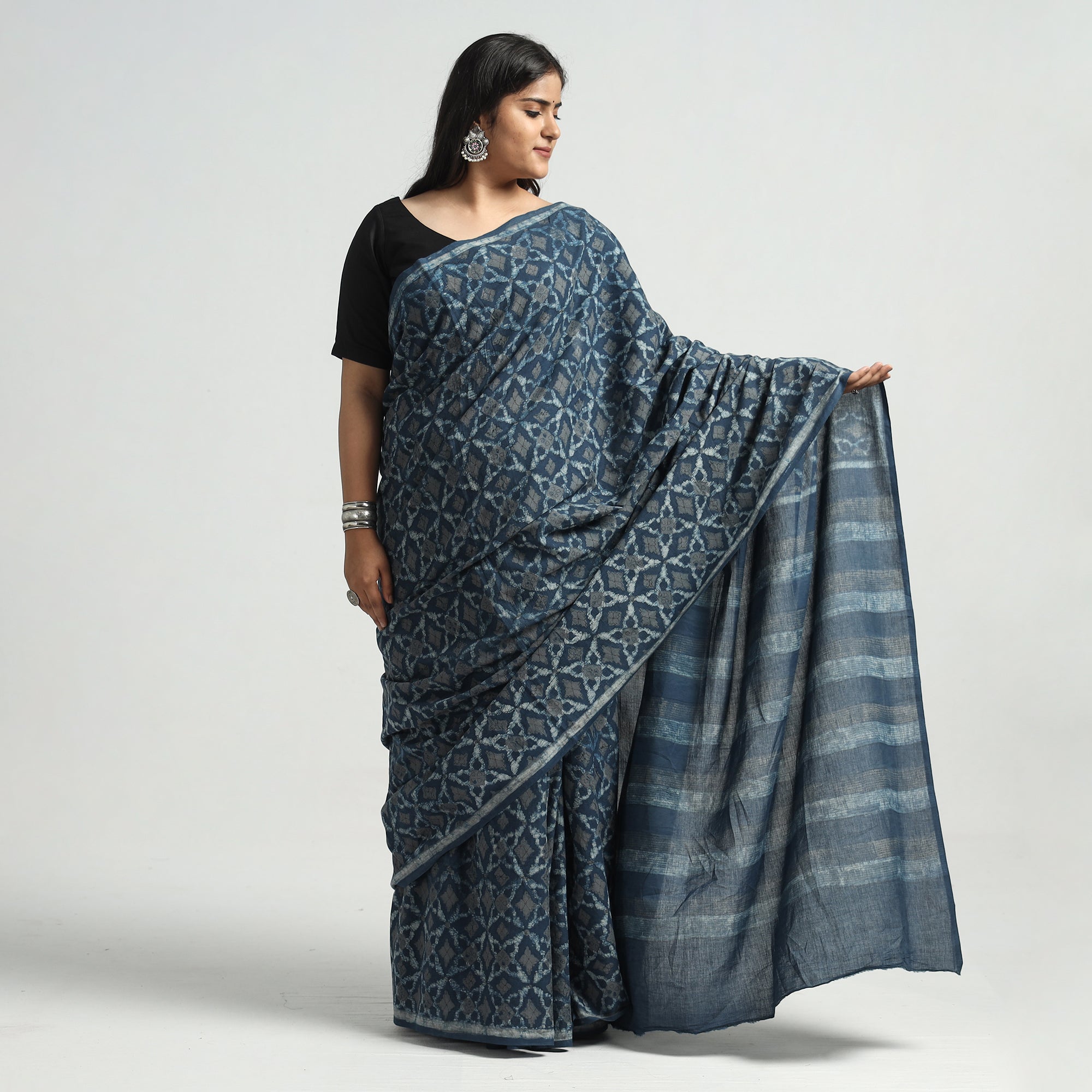 HAVELI CHRONICLES Blue - Akola Hand Block Printed Cotton Saree - view 2