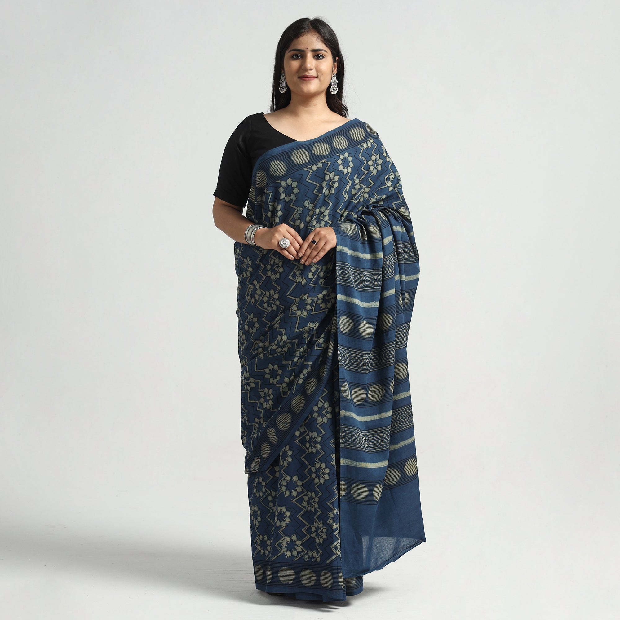HAVELI CHRONICLES Blue - Akola Hand Block Printed Cotton Saree