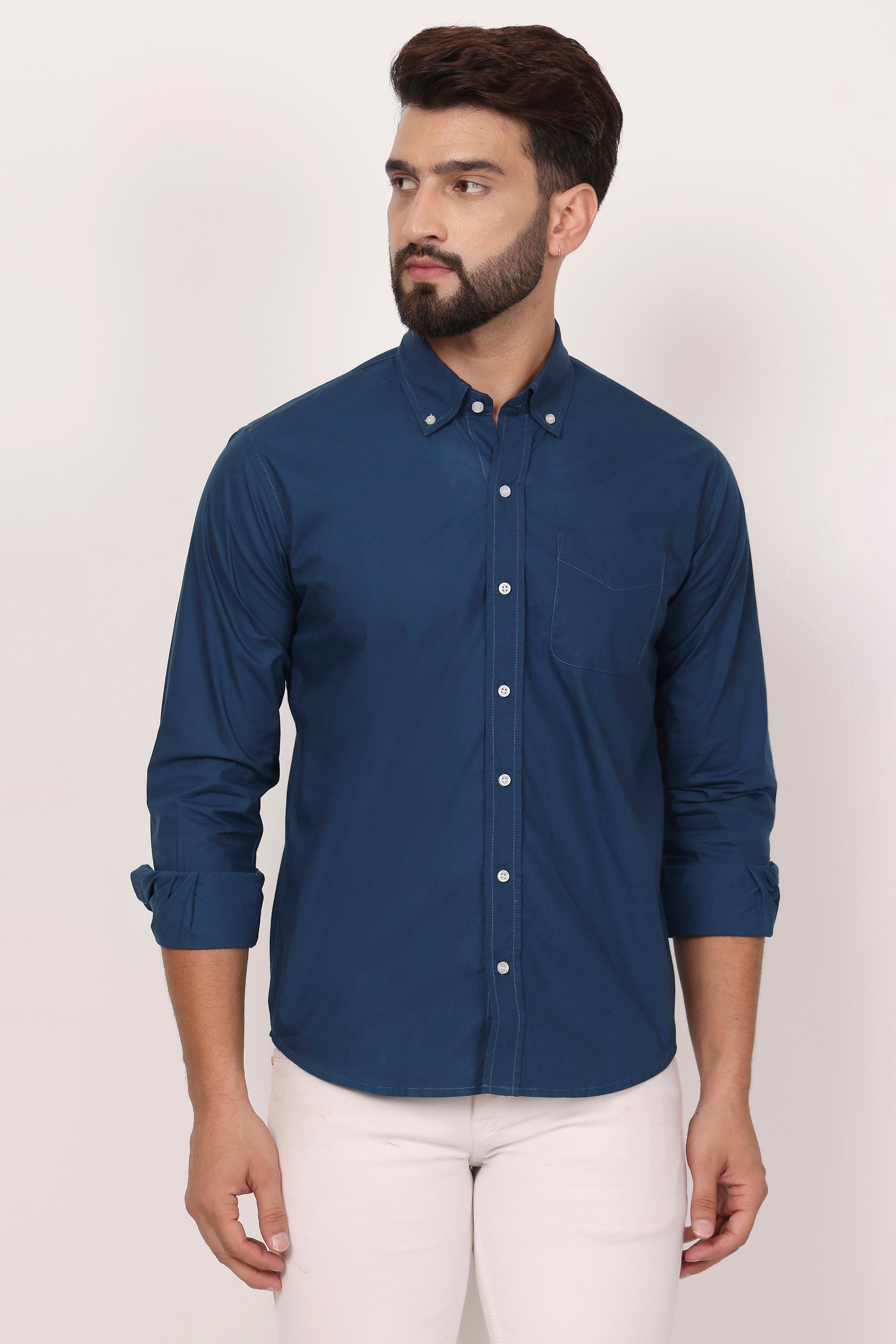BlackTree New Royal Blue Down Button Casual Shirt I 100% Cotton Twill - view 3
