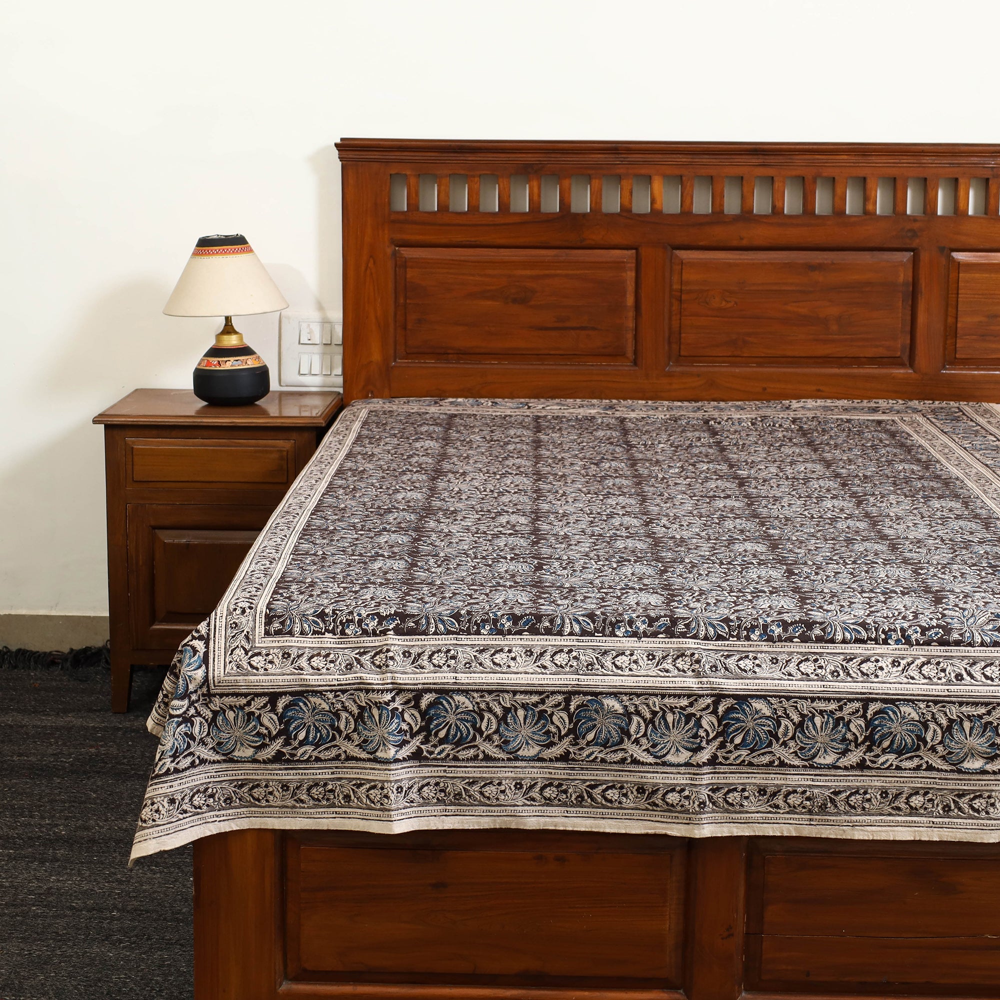PITCHUKA SRINIVAS KALAMKARI PEDANA Black - Block Print Cotton Pedana Kalamkari Bed Sheet 05