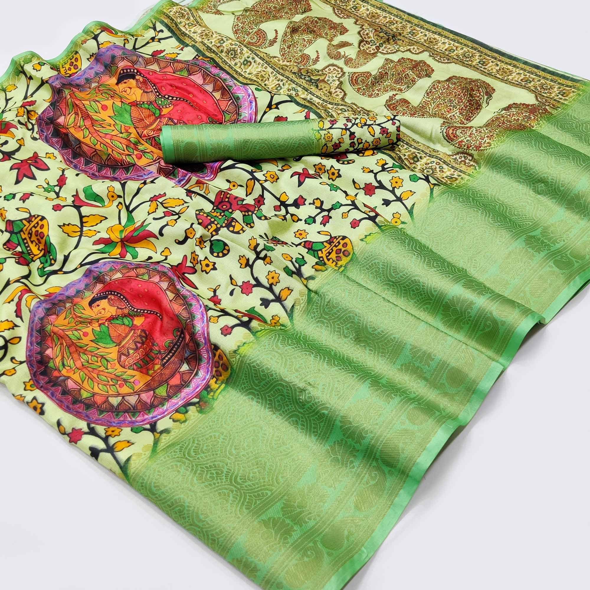 Peachmode Cream Digital Printed Khaadi Saree – Women's