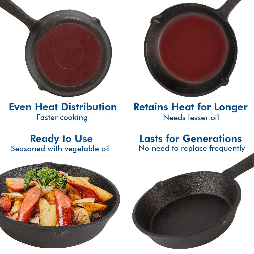 The Better Home Pre Seasoned Cast Iron Fry Pan | Induction Base & Non Stick Pan | Durable Cast Iron Cookware | Non Stick Cookware & Deep Frying Pan | - view 5