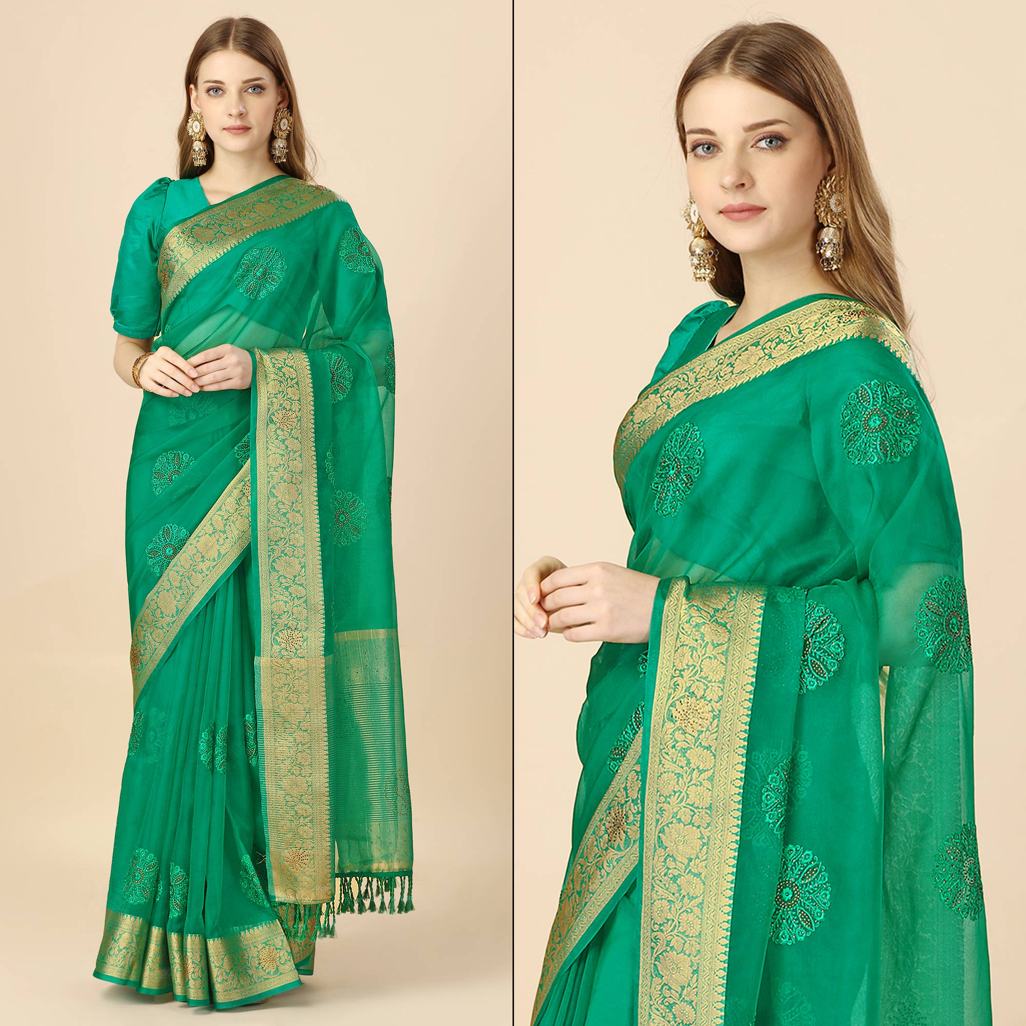 Green sarees – BlackTree green-floral-embroidery-with-swarovski-work-organza-saree-1
