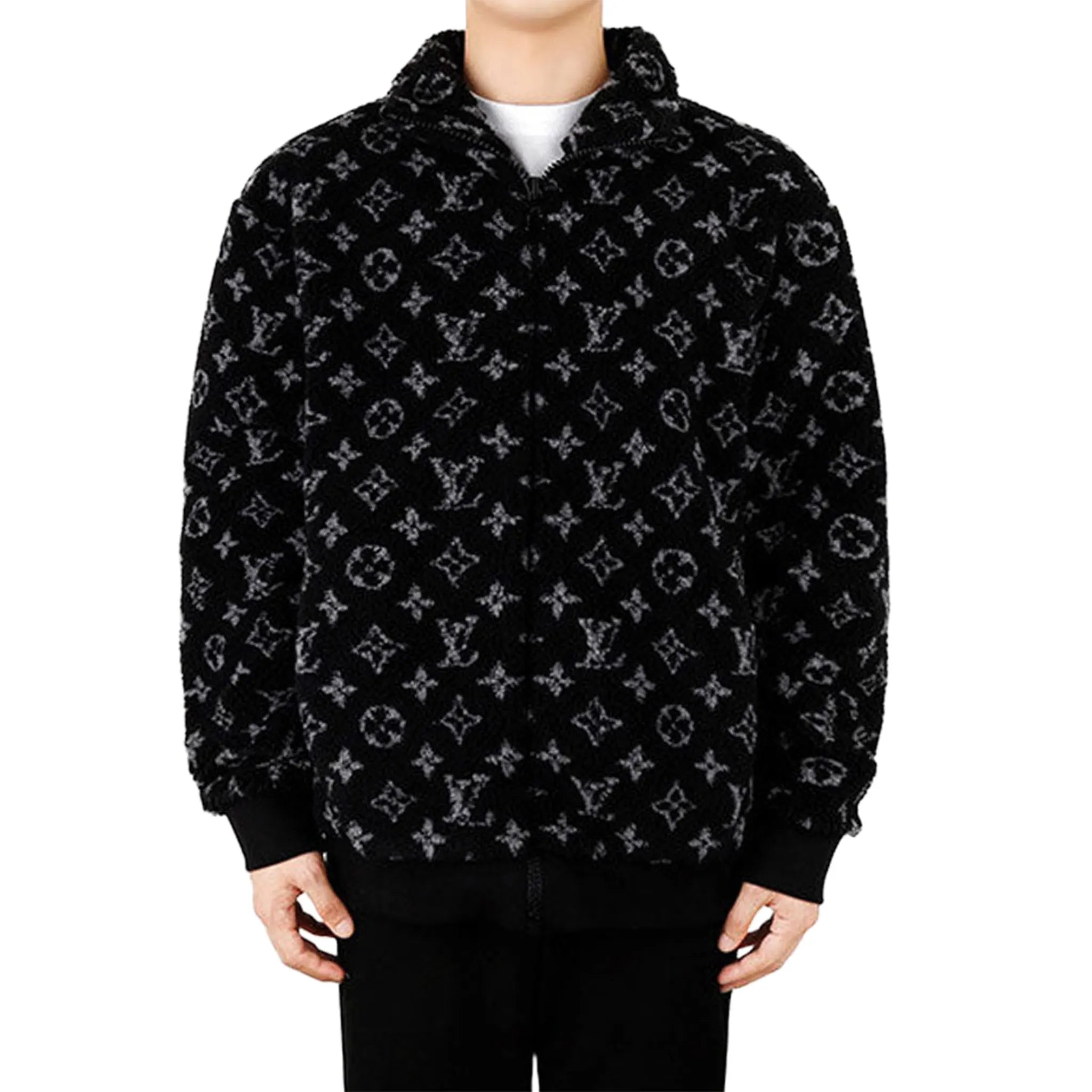 Preloved - Louis Vuitton Monogram Fleece Black Grey Zip-Up Jacket - view 3