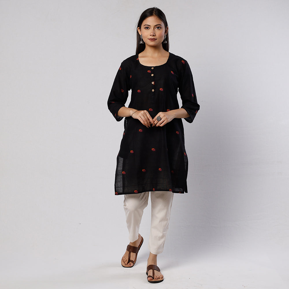 ITOKRI CASUALS Black Jamdani Handloom Cotton Short Kurta - view 2