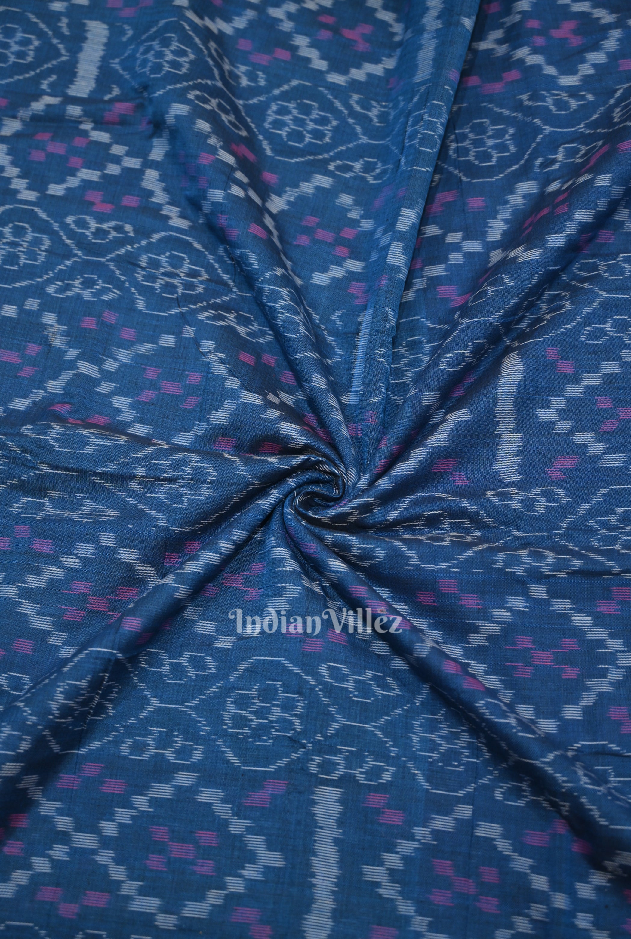 IndianVillèz Persian Blue Flower Pasapali Sambalpuri Odisha Ikat Cotton Fabric