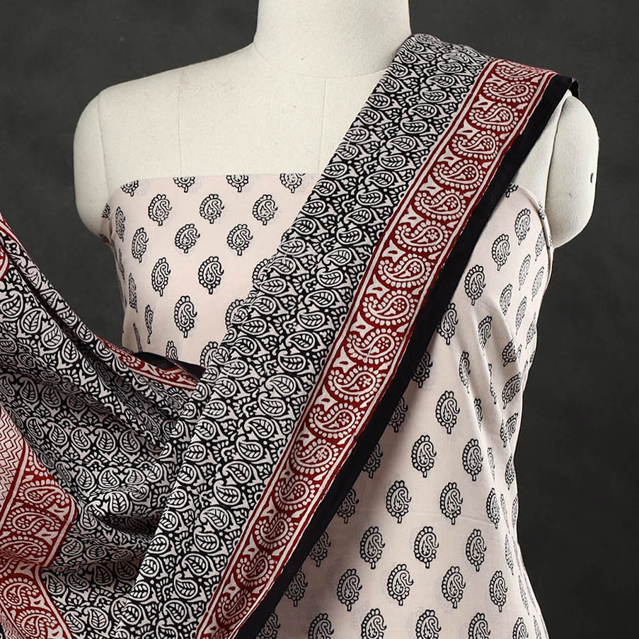BAGH PRINTS BY UMAR FARUK KHATRI Beige - 3pc Bagh Print Cotton Dress Material Set 15 - view 3