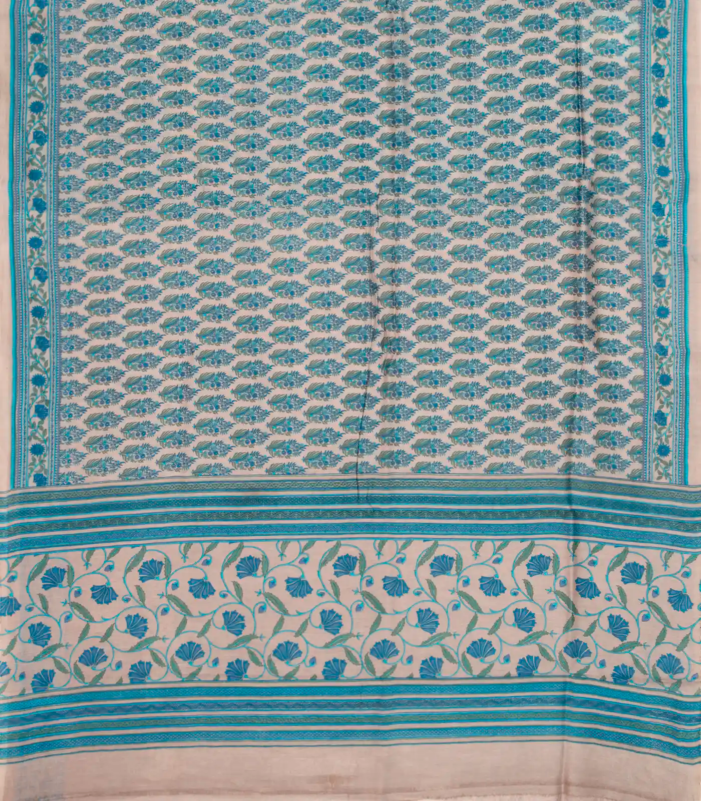 RmKV Taupe Handloom Chanderi Cotton Saree With Printed Blue Floral Motif - view 2