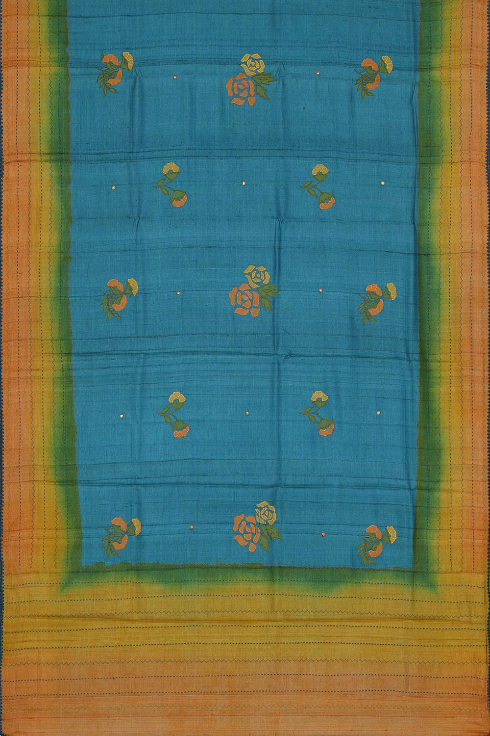Kalanjali Embroidered Tussar Silk Teal Blue Saree - view 3