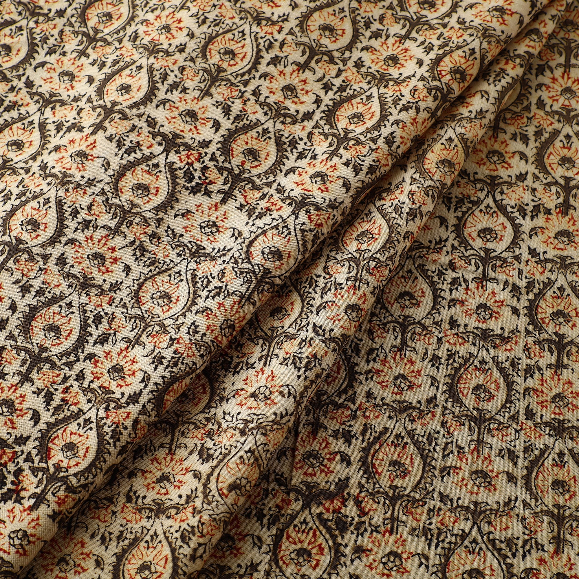 PITCHUKA SRINIVAS KALAMKARI PEDANA Beige - Block Print Cotton Pedana Kalamkari Fabric 11 - view 2