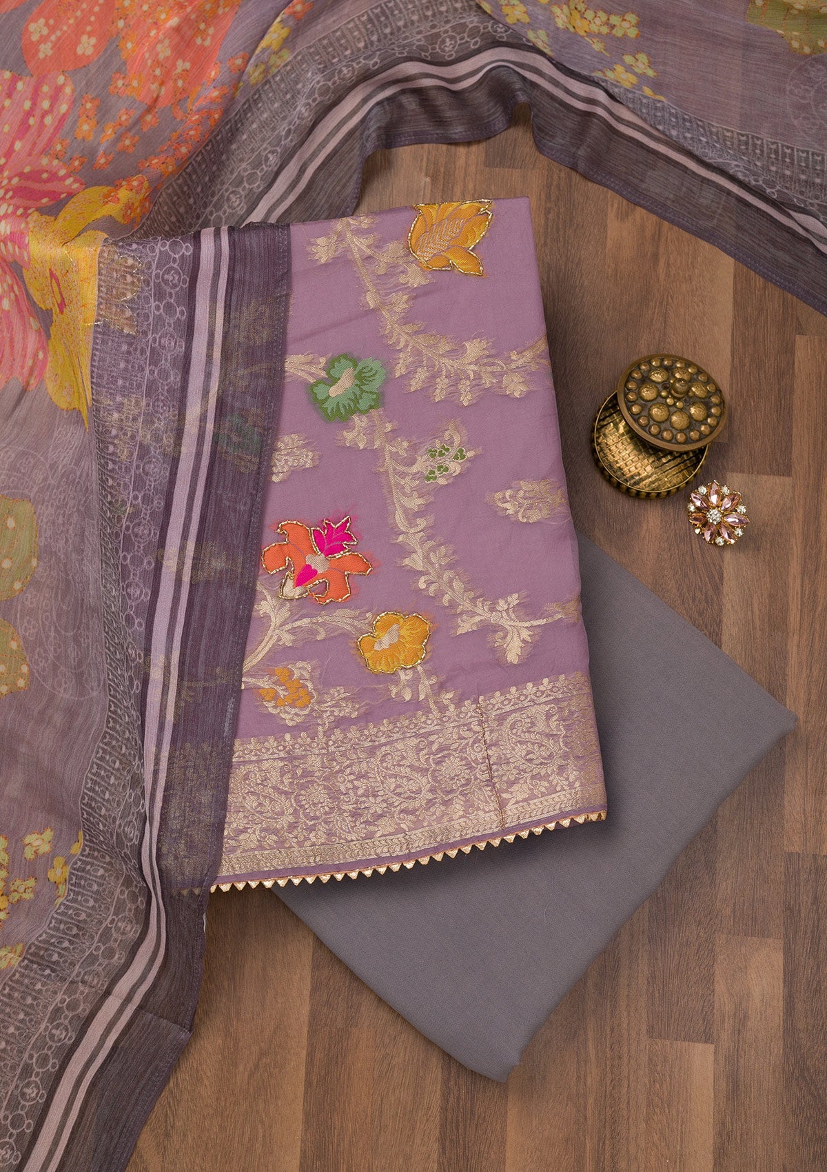 Koskii Mauve Zariwork Banarasi Unstitched Salwar Suit