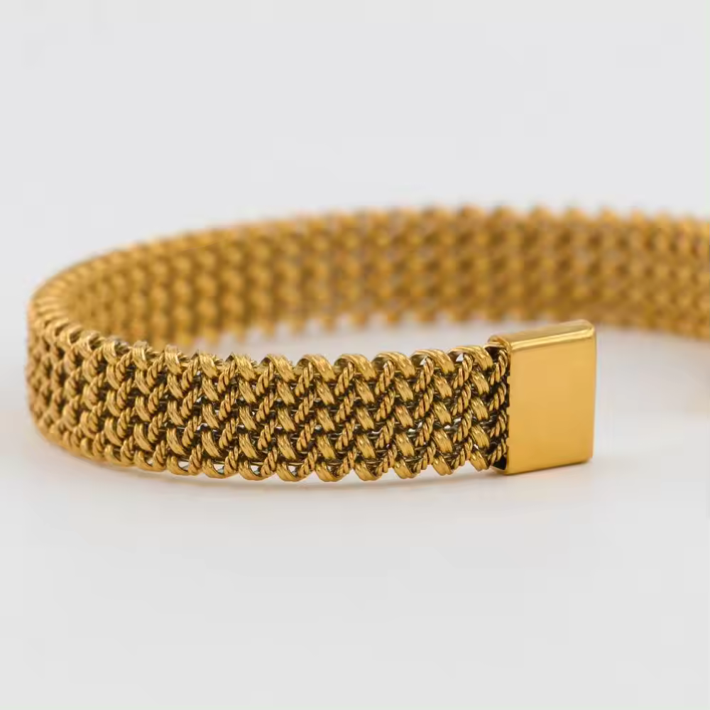 Branta Stainless Steel Braided Flat C-shaped opening Bracelet For Men - view 3