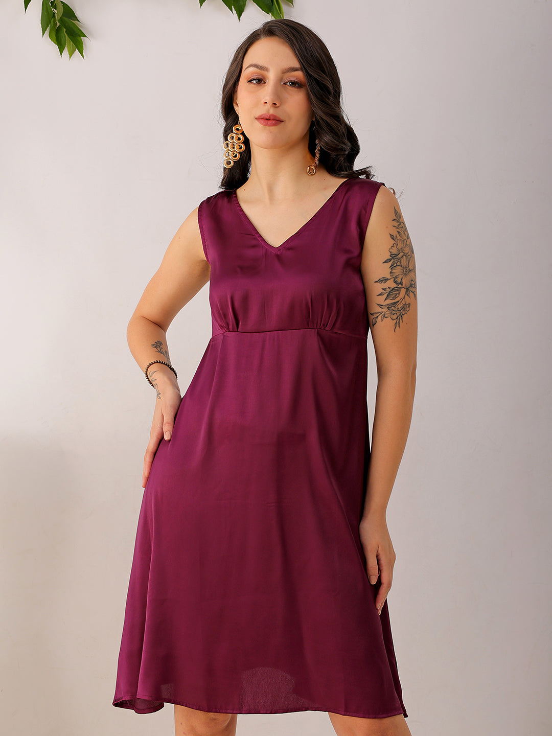 Freehand by The Indian Garage Co Women's Purple Fit and Flare Solid V neck Pinafore Dress - view 9