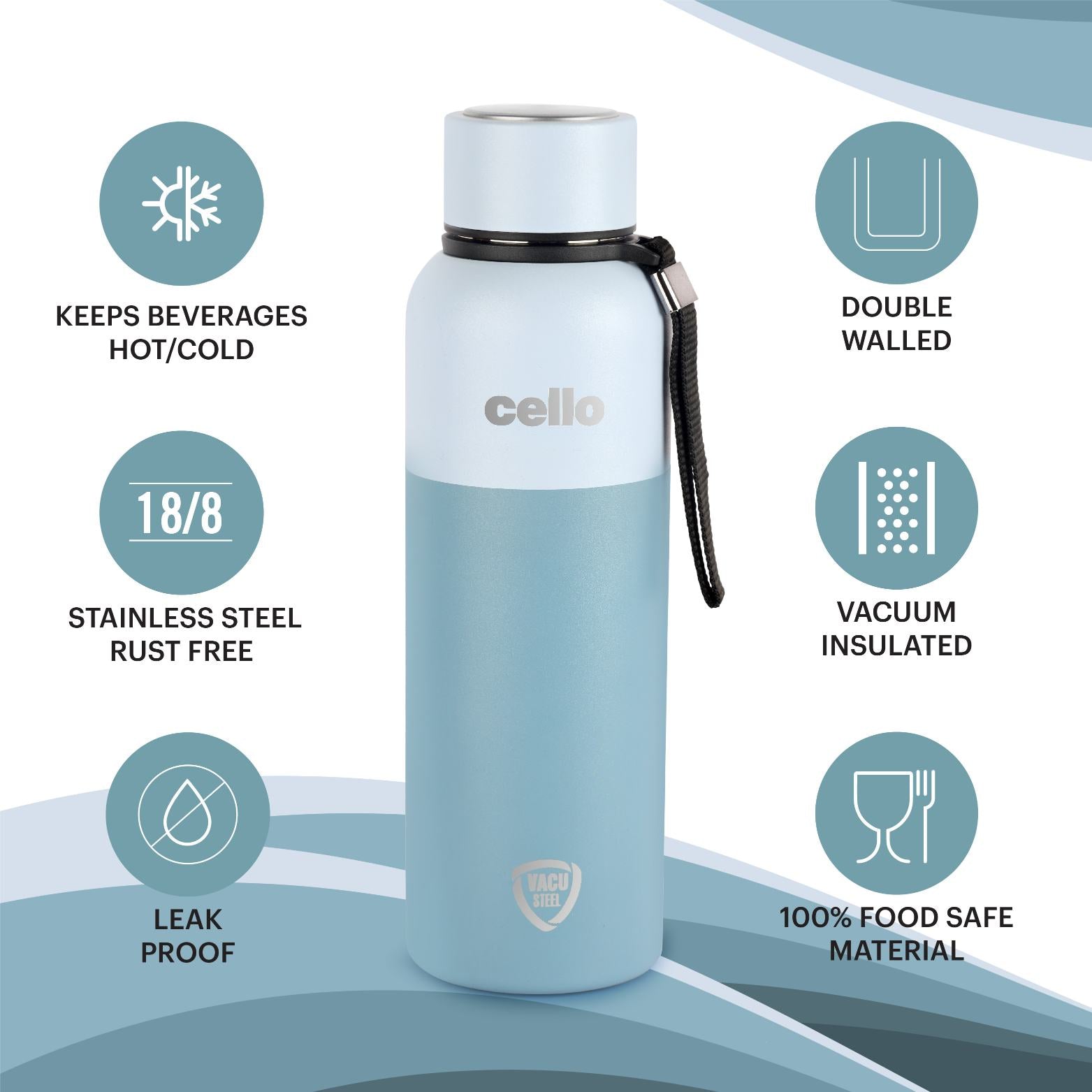 Cello Neo Kent Flask, Vacusteel Water Bottle, 750ml - view 14