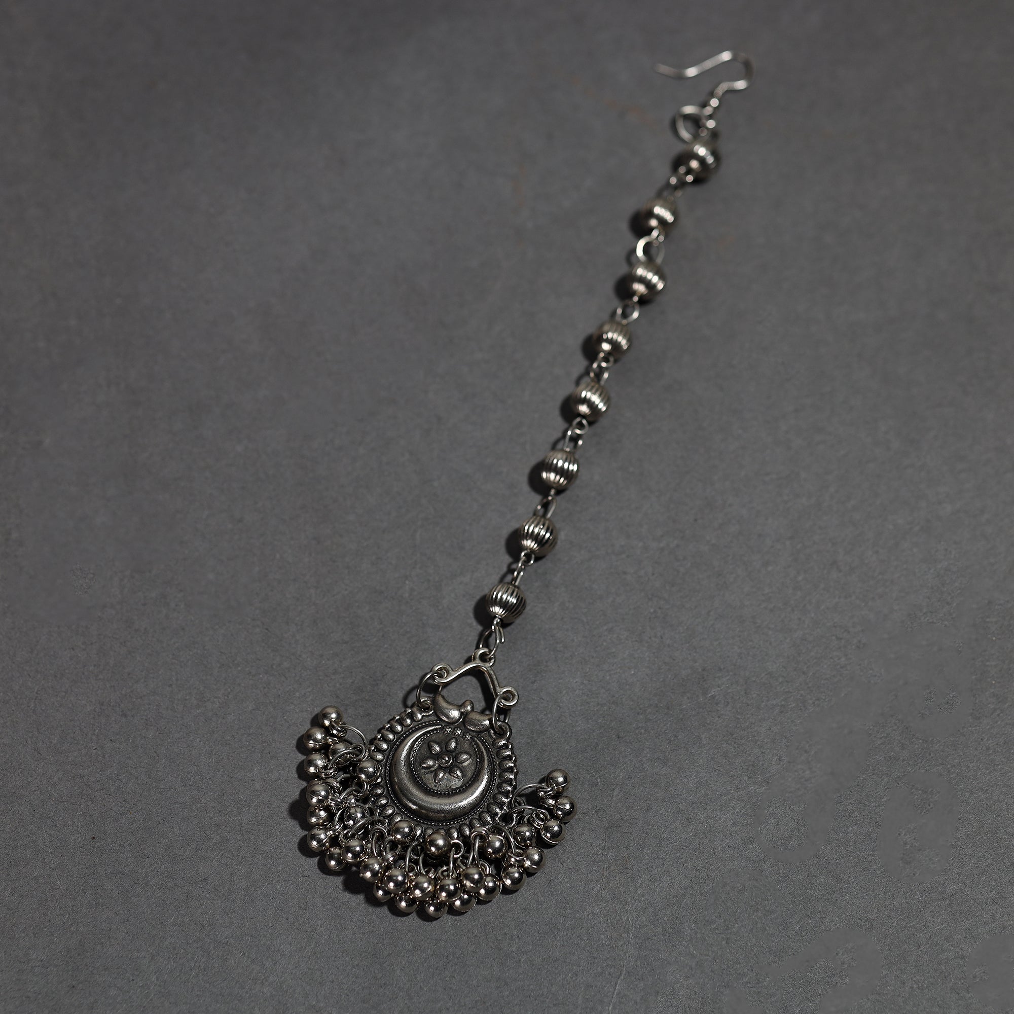 WHITE RIVER STORIES Antique Finish Oxidised White Metal Maang Tikka 16