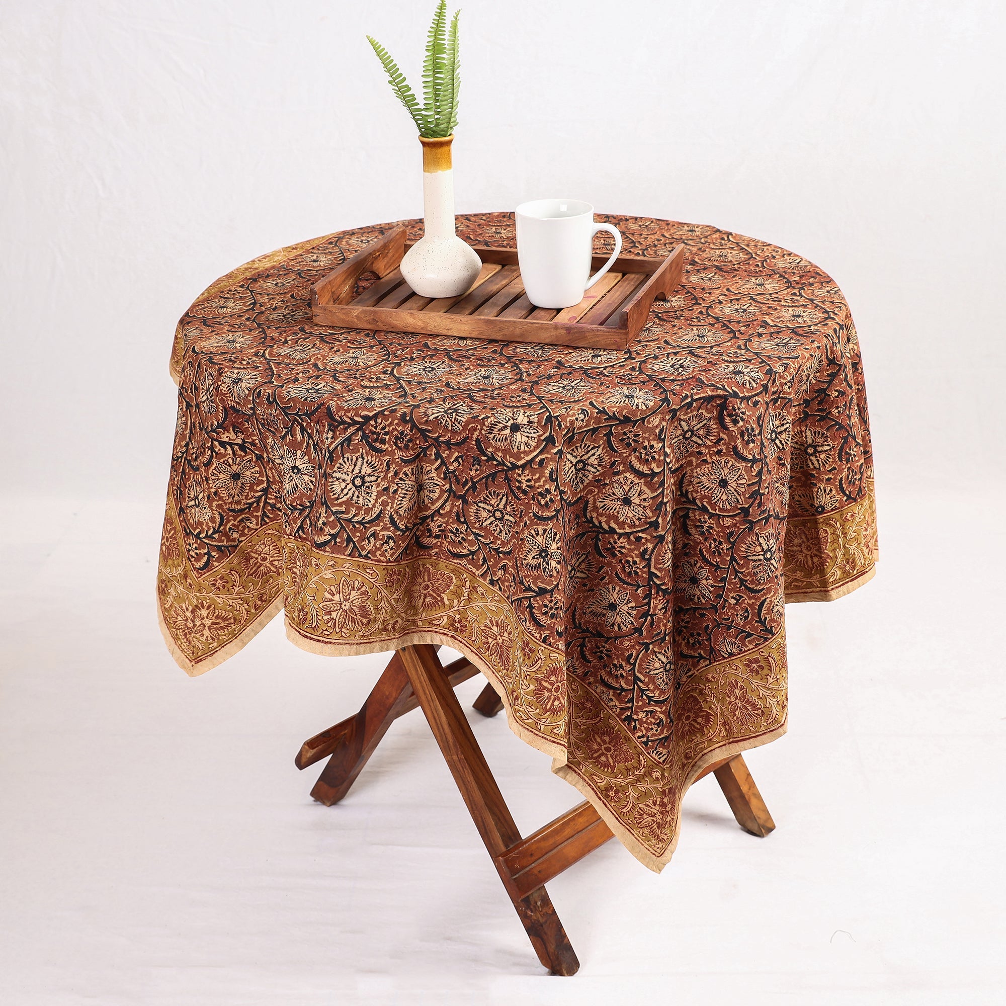 PITCHUKA SRINIVAS KALAMKARI PEDANA Brown - Original Pedana Kalamkari Block Printed Cotton Table Cover (44 x 44 in)