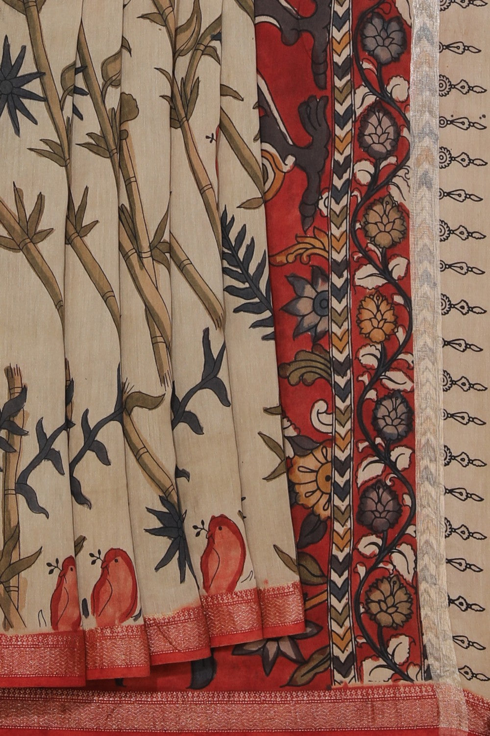 Kalanjali Kalamkari Hand-Painted Beige Saree – Women's