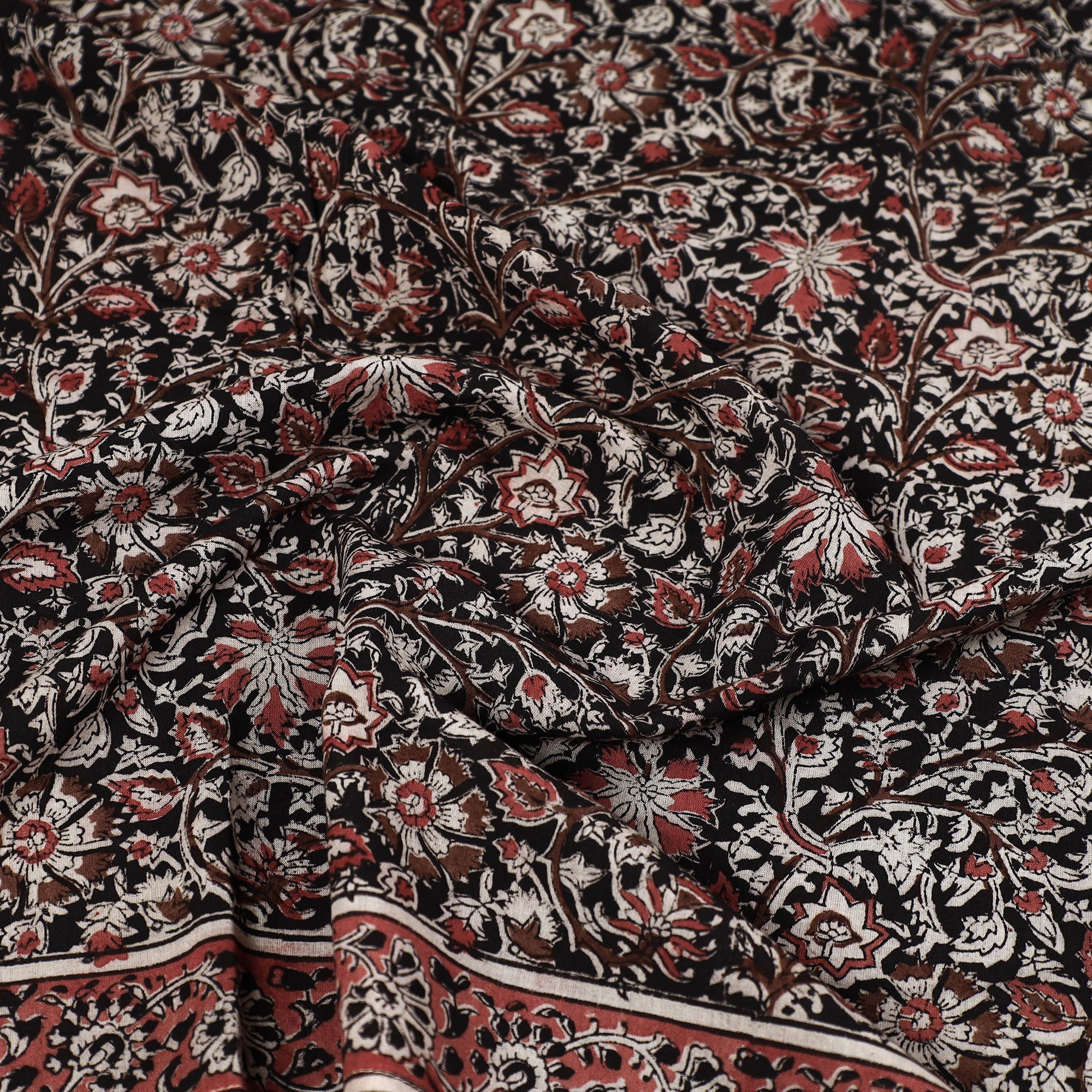 PITCHUKA SRINIVAS KALAMKARI PEDANA Black - Pedana Kalamkari Block Printed Natural Dyed Cotton Scarf 33 - view 2