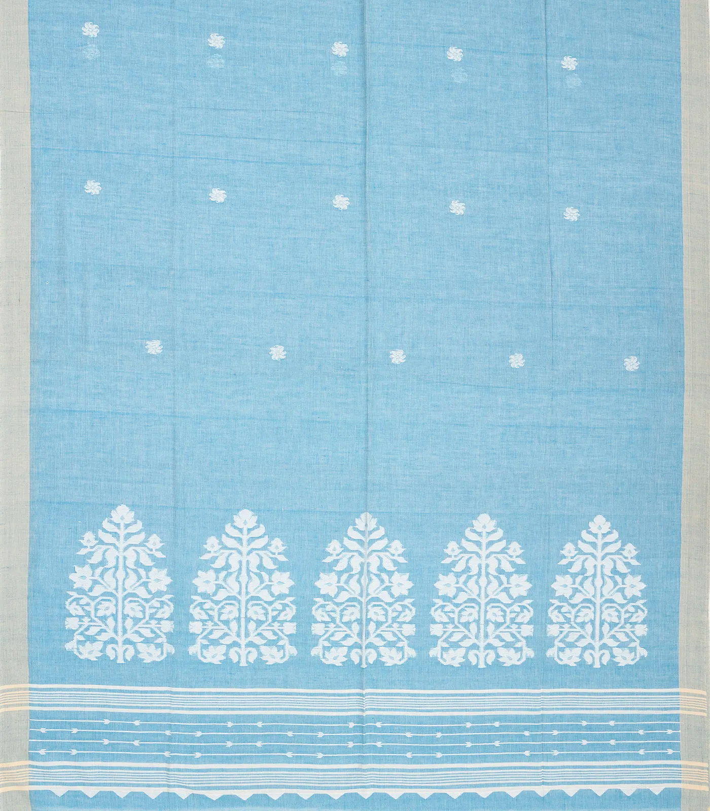 RmKV Light Blue Handloom Bengal Cotton Saree With Mango Buttas - view 2