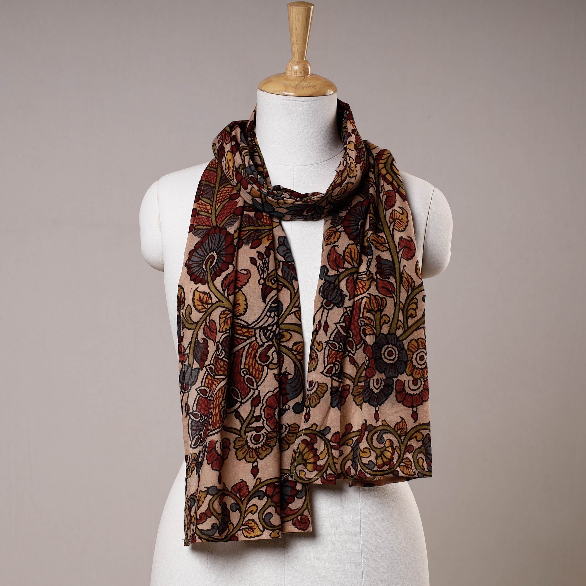 DWARAKA PLUS Beige - Handpainted Kalamkari Cotton Stole