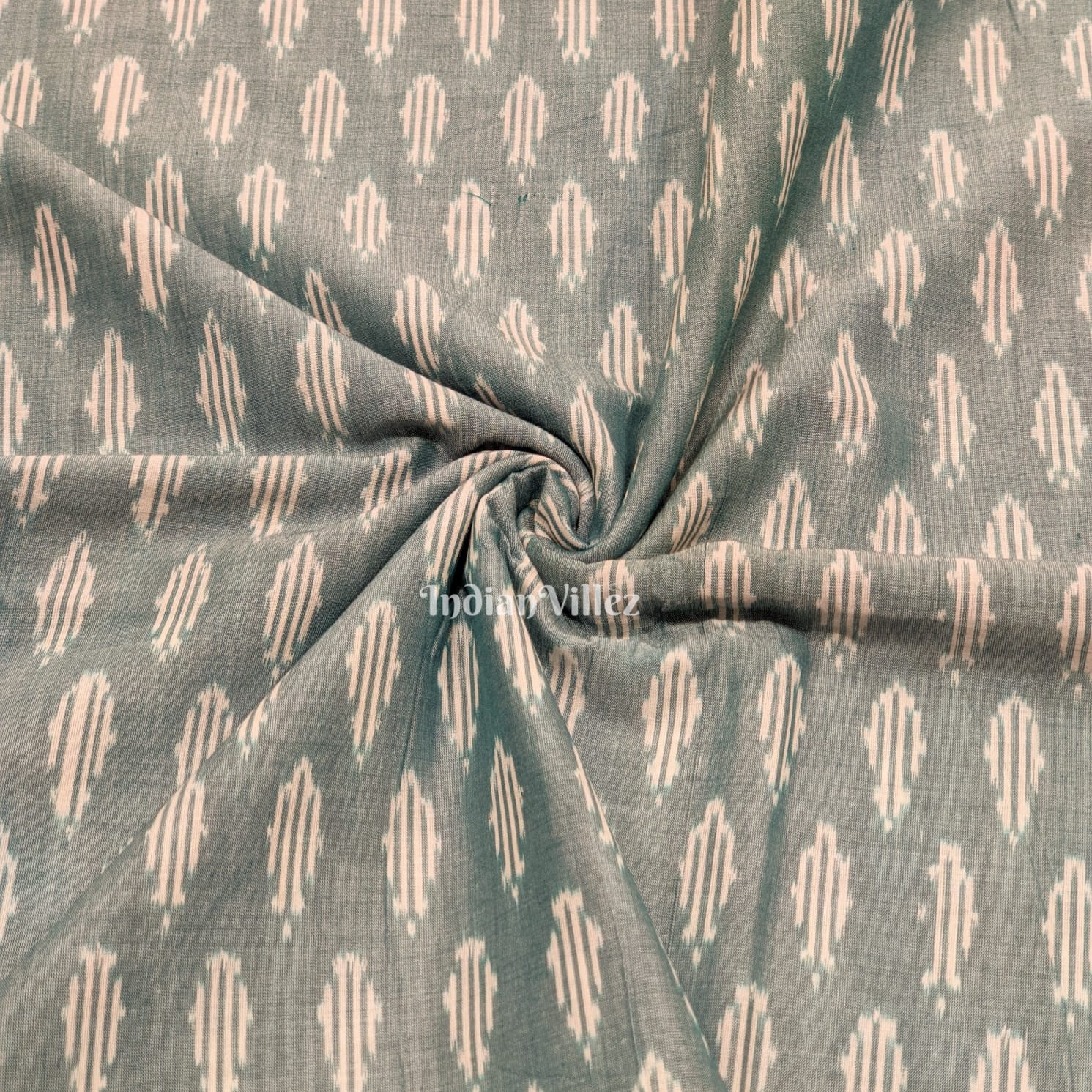 IndianVillèz Mint Green Pochampally Ikat Cotton Fabric
