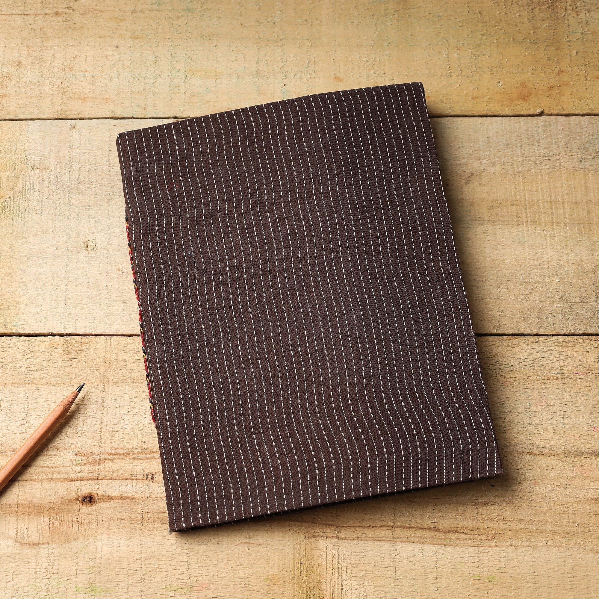 BINDAAS UNLIMITED Brown - Kantha Stitch Fabric Cover Handmade Paper Notebook (9 x 7 in)