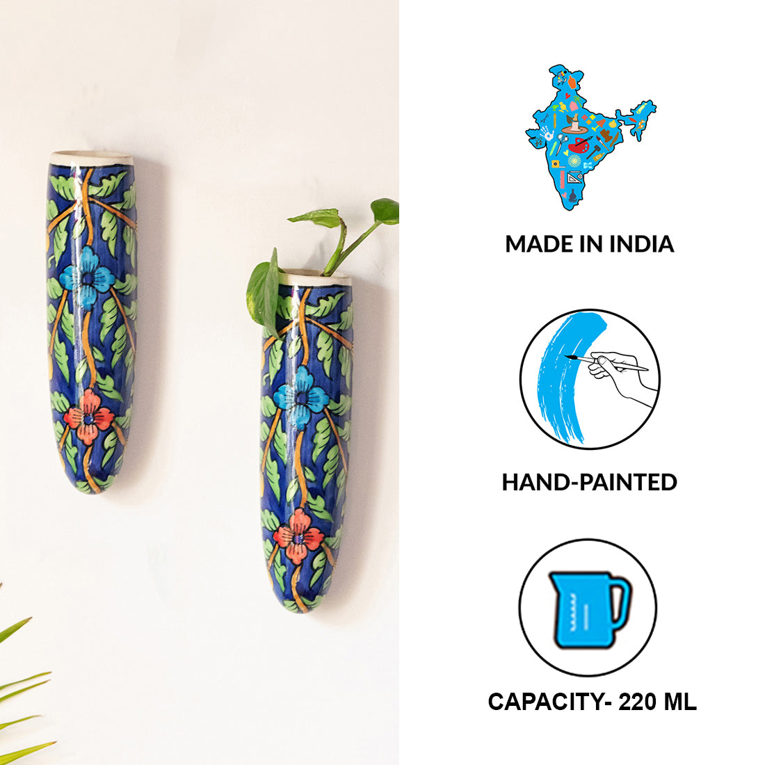EXCLUSIVELANE 'Blooming Blossoms' Handpainted Wall Planter Pots In Ceramic (Set of 2) - view 6