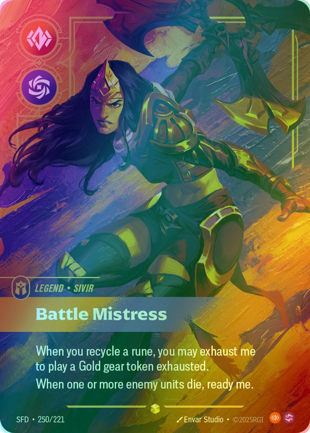 Battle mistress sivir – Riftbound Battle Mistress (Sivir) (Overnumbered) - 250/221 [Spiritforged] [Foil]