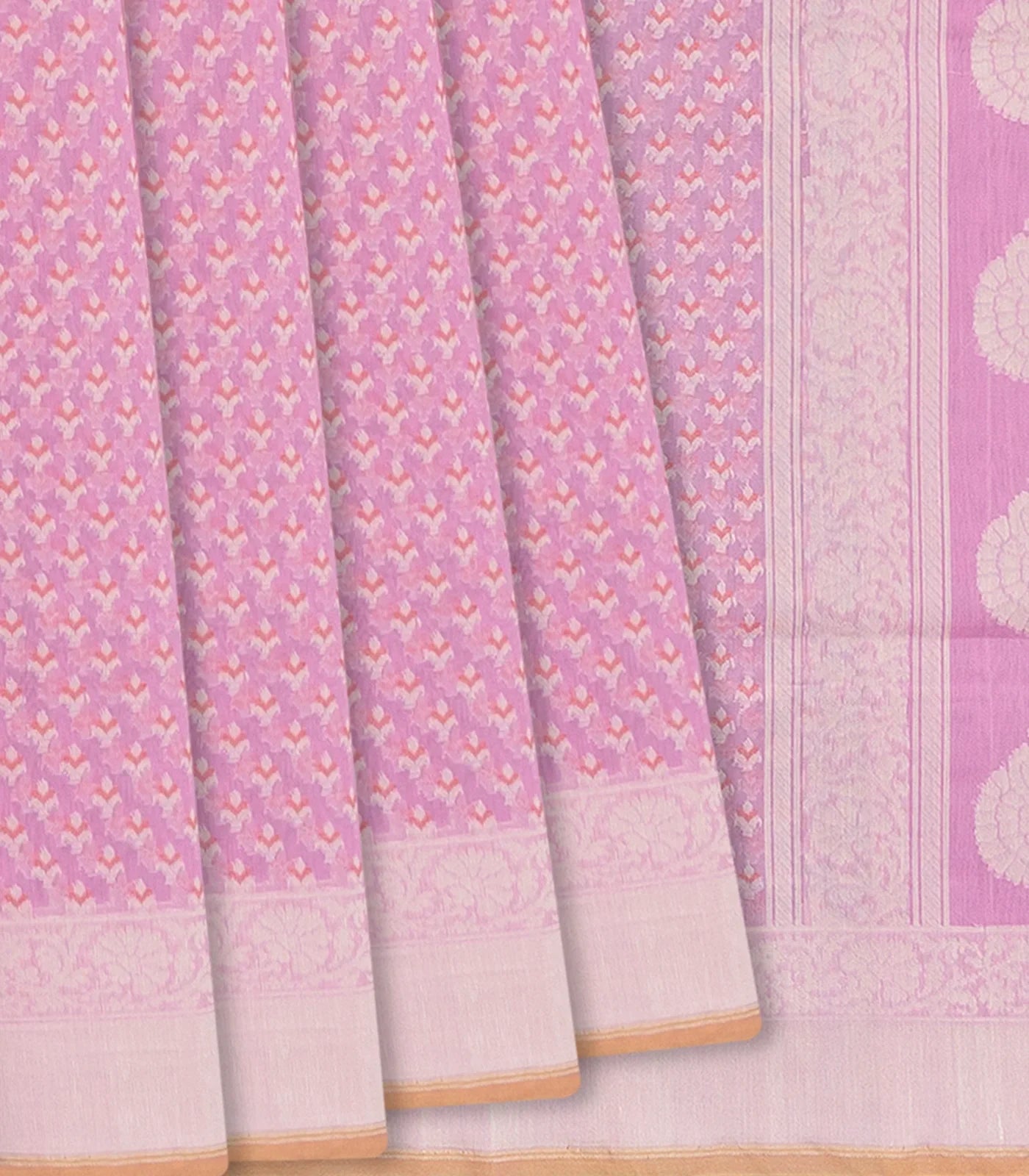 RmKV Bubble Gum Pink Handloom Banarasi Cotton Saree With Floral Motifs-BubbleGum Pink