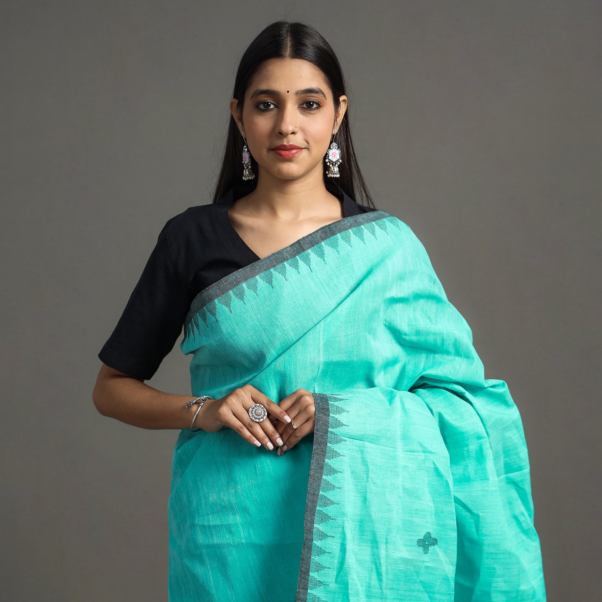 ITOKRI CRAFTS INITIATIVE Green - Traditional Moirangphee Manipuri Pure Handloom Cotton Saree - view 2