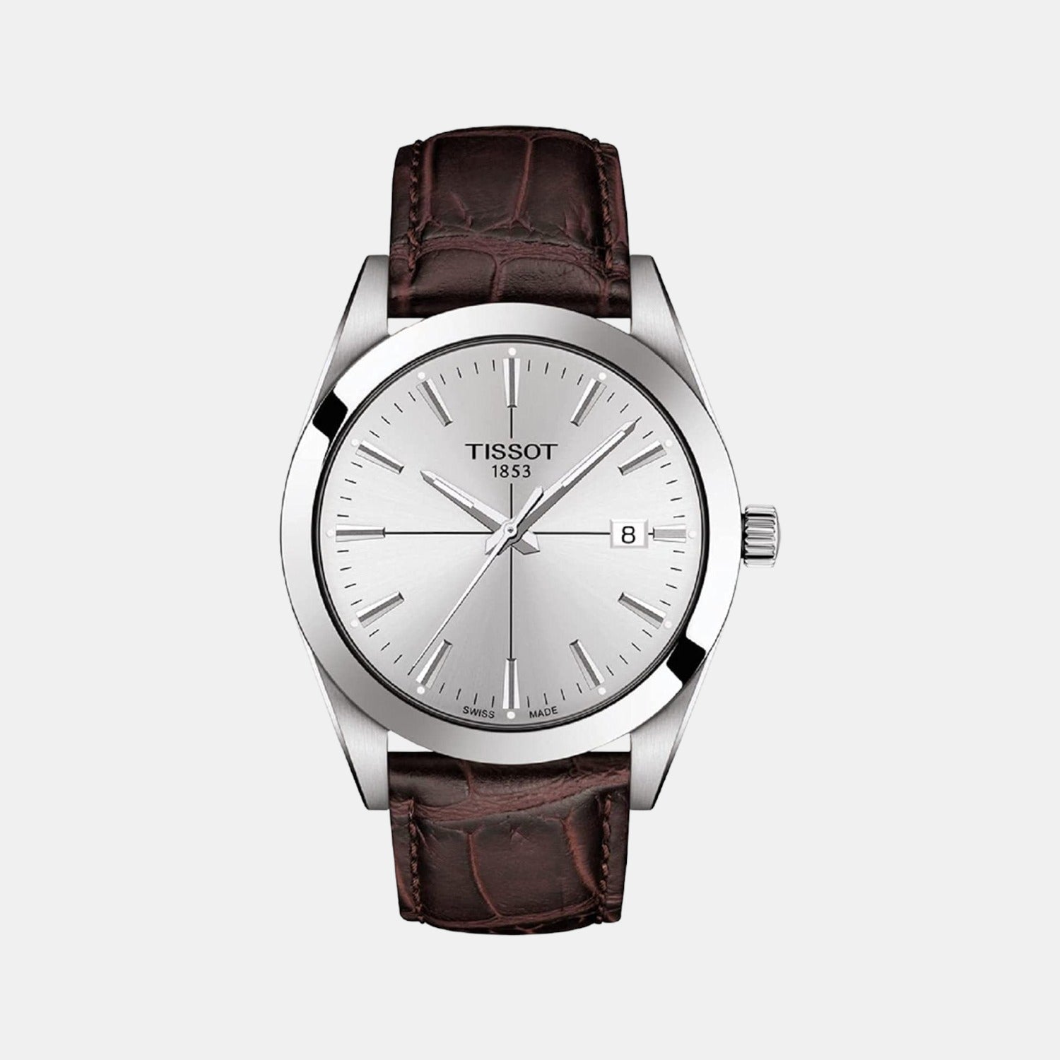 Tissot Gentleman Men Quartz Silver Dial Analog Leather Watch T1274101603101