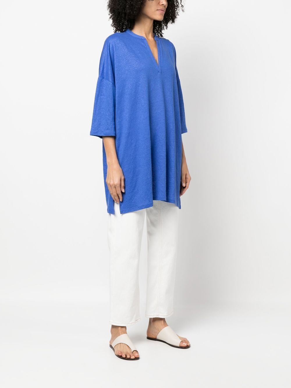 Majestic 3/4 Sleeve Linen Blend Tunic Dress - view 2
