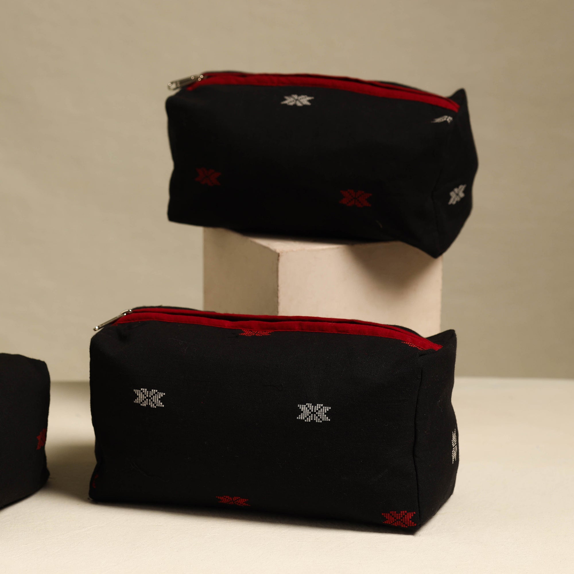 NOORI BAZAR Black - Handmade Cotton Toiletry Bags (Set of 3) 04 - view 3
