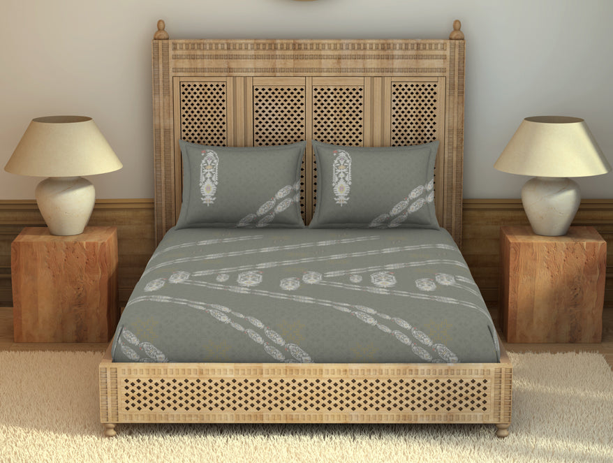 Spaces India Jamdani Ornate Taupe 100% Cotton King Size Bedsheet - Rangana by Spaces
