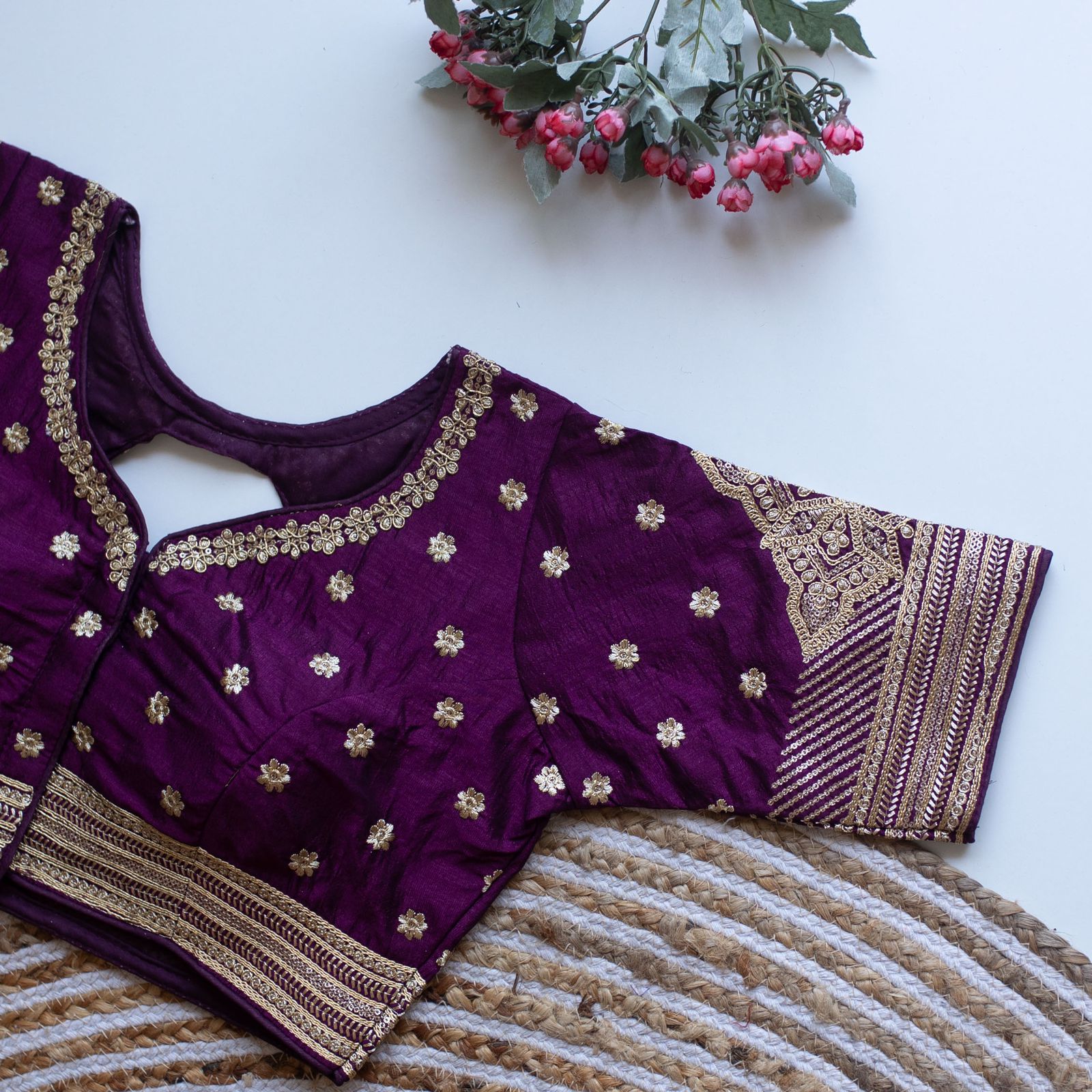 ClothsVilla Purple Golden Embroidered Blouse with Sequins – Caterpillar Silk Elegance