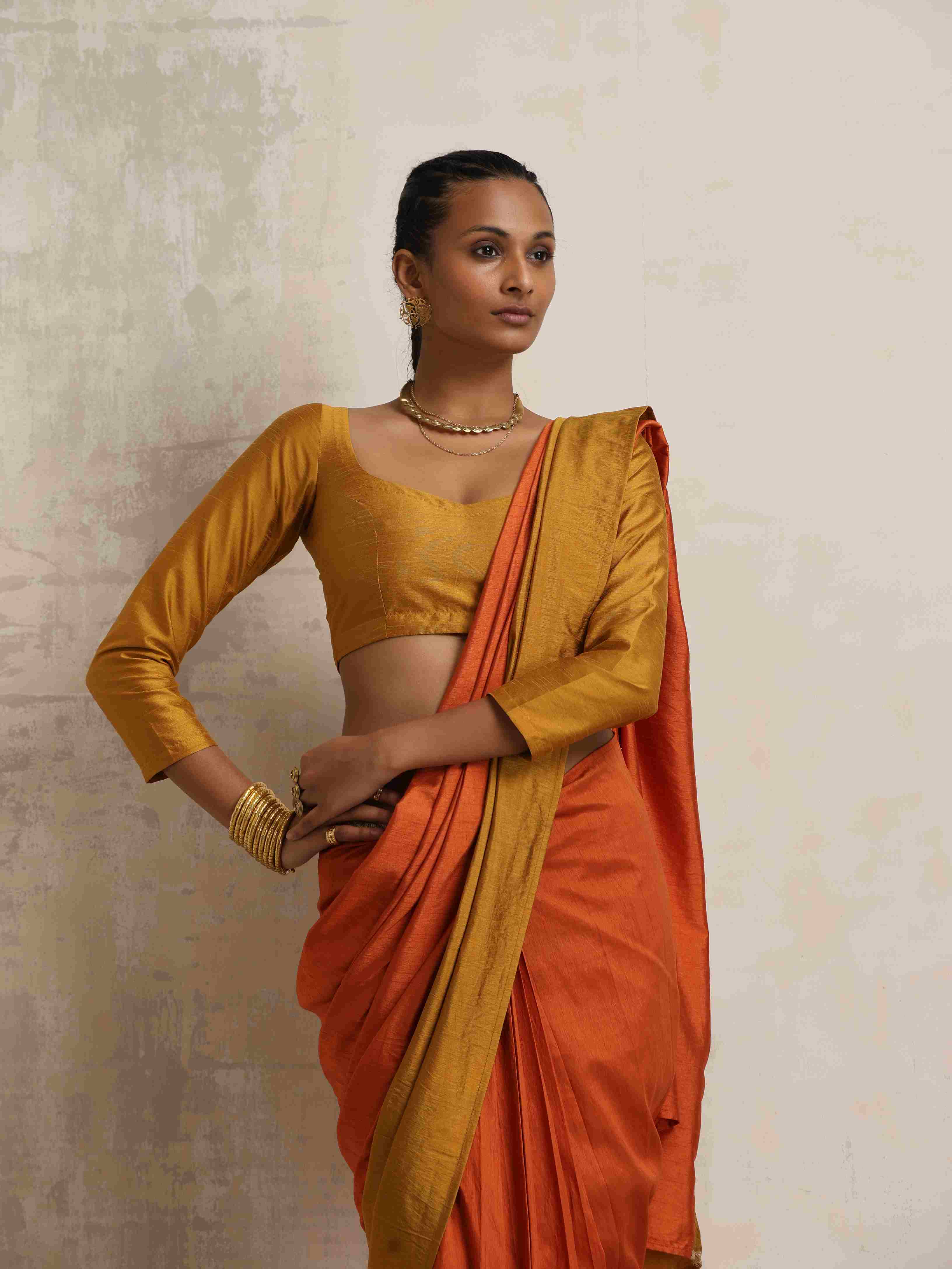 trueBrowns Orange Silk Ready To Wear Saree – Women's - view 4