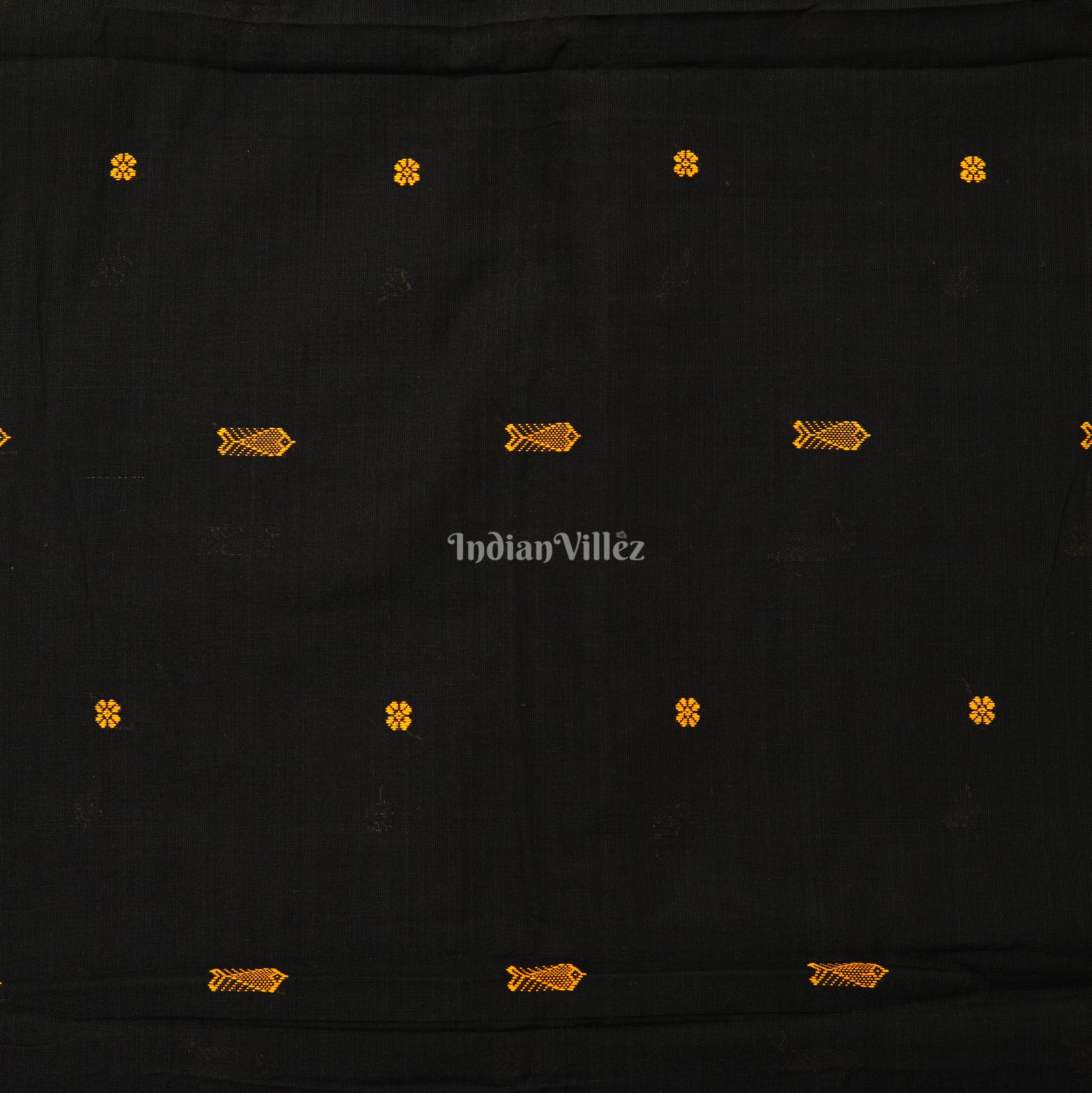 IndianVillèz Black Fish & Flower Motif Bomkai Cotton Fabric - view 2