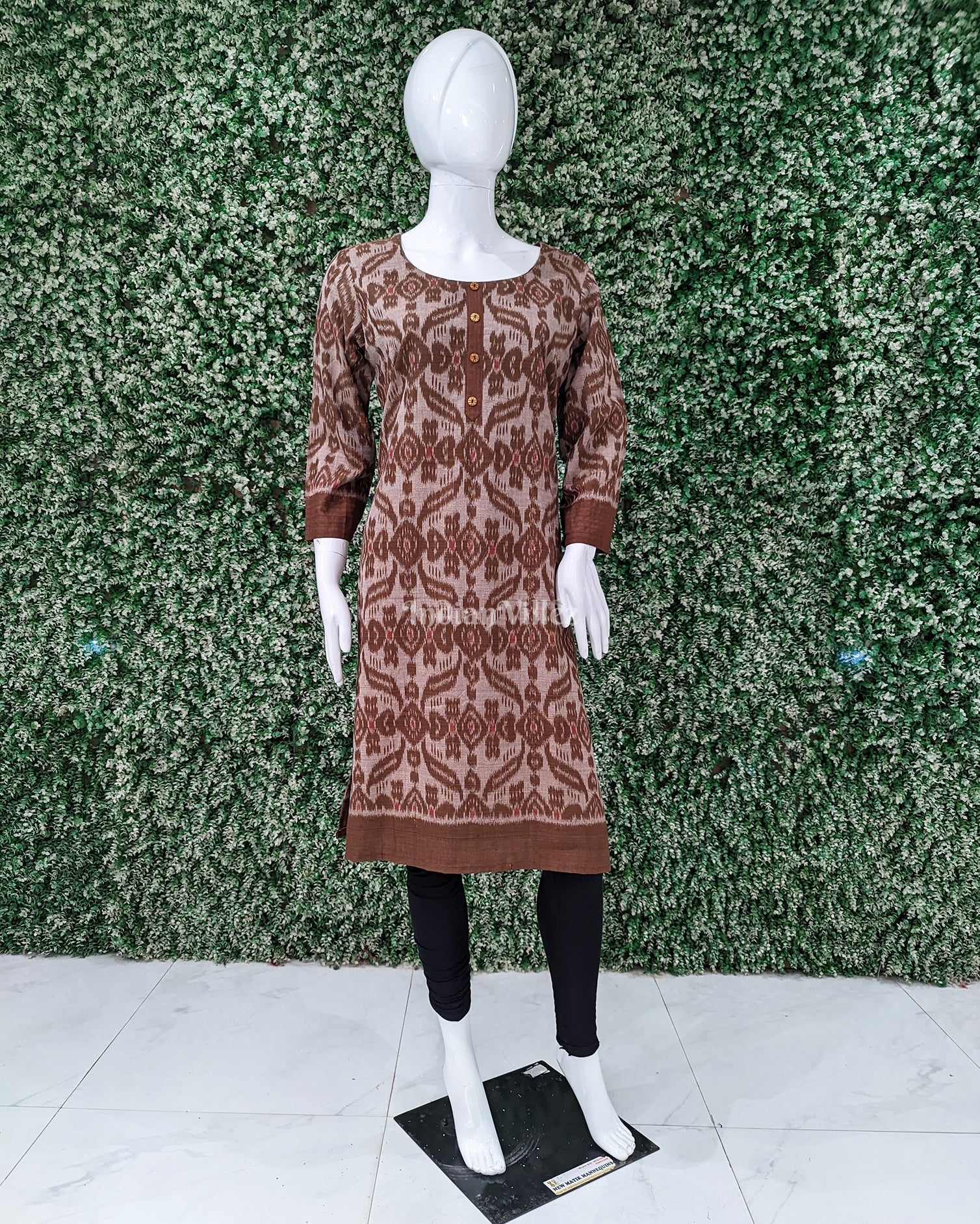 IndianVillèz Brown Odisha Ikat Designer Cotton Kurti for Women