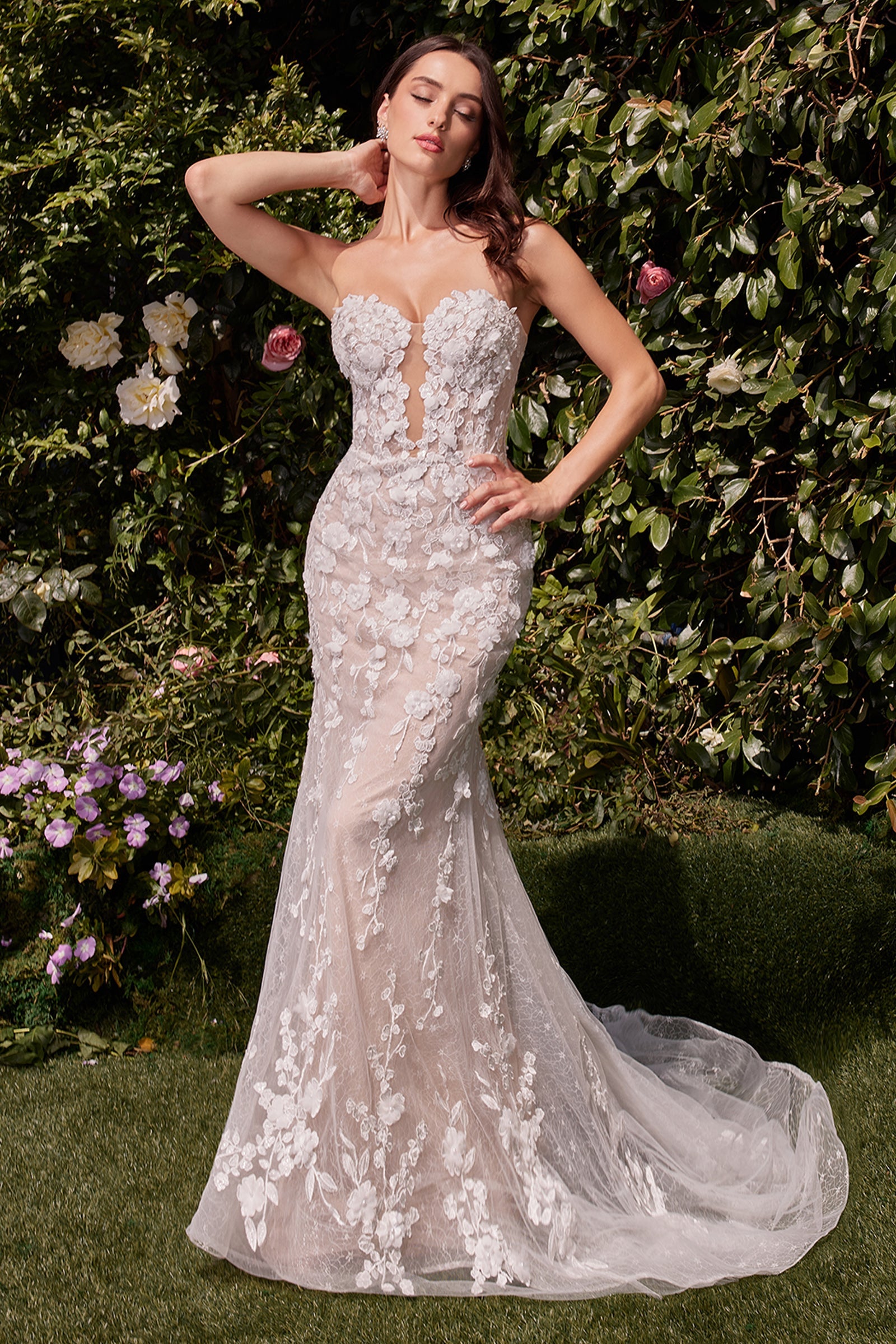Cinderella Divine Applique Fitted Strapless Bridal Gown by Ladivine CD793W