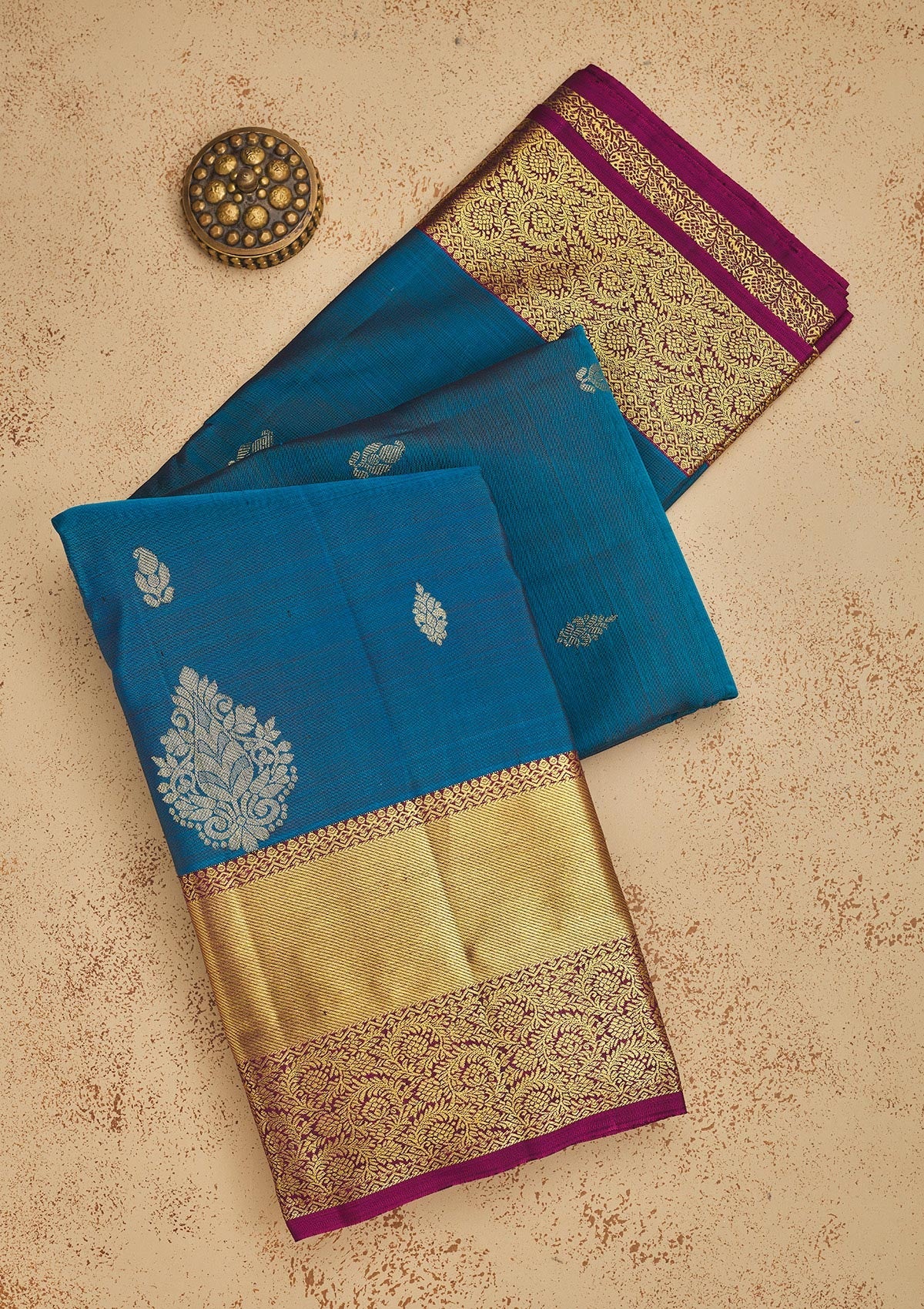 Koskii Peacock Blue Zariwork Pure Silk Saree – Women's
