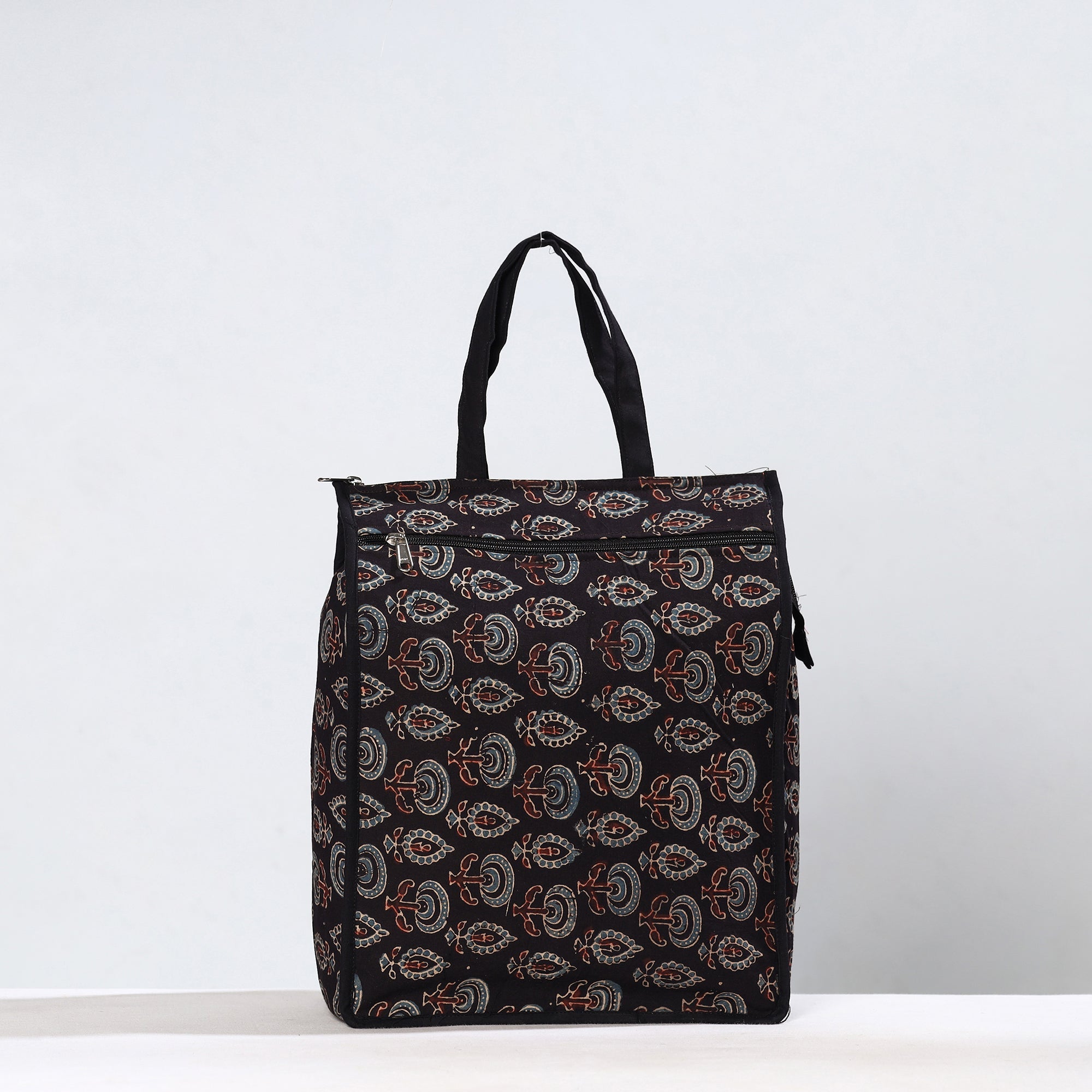 NOORI BAZAR Black - Handmade Ajrakh Block Printed Cotton Shopping Bag 12