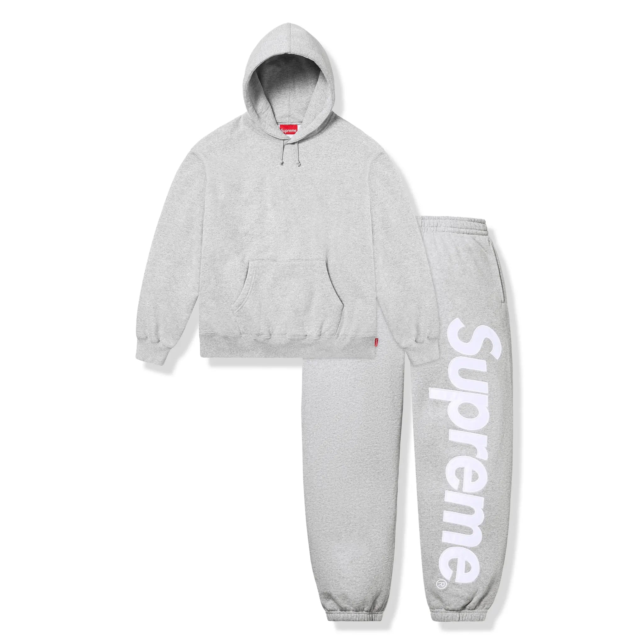 Supreme Satin Applique Heather Grey Hoodie & Sweatpants (FW25)