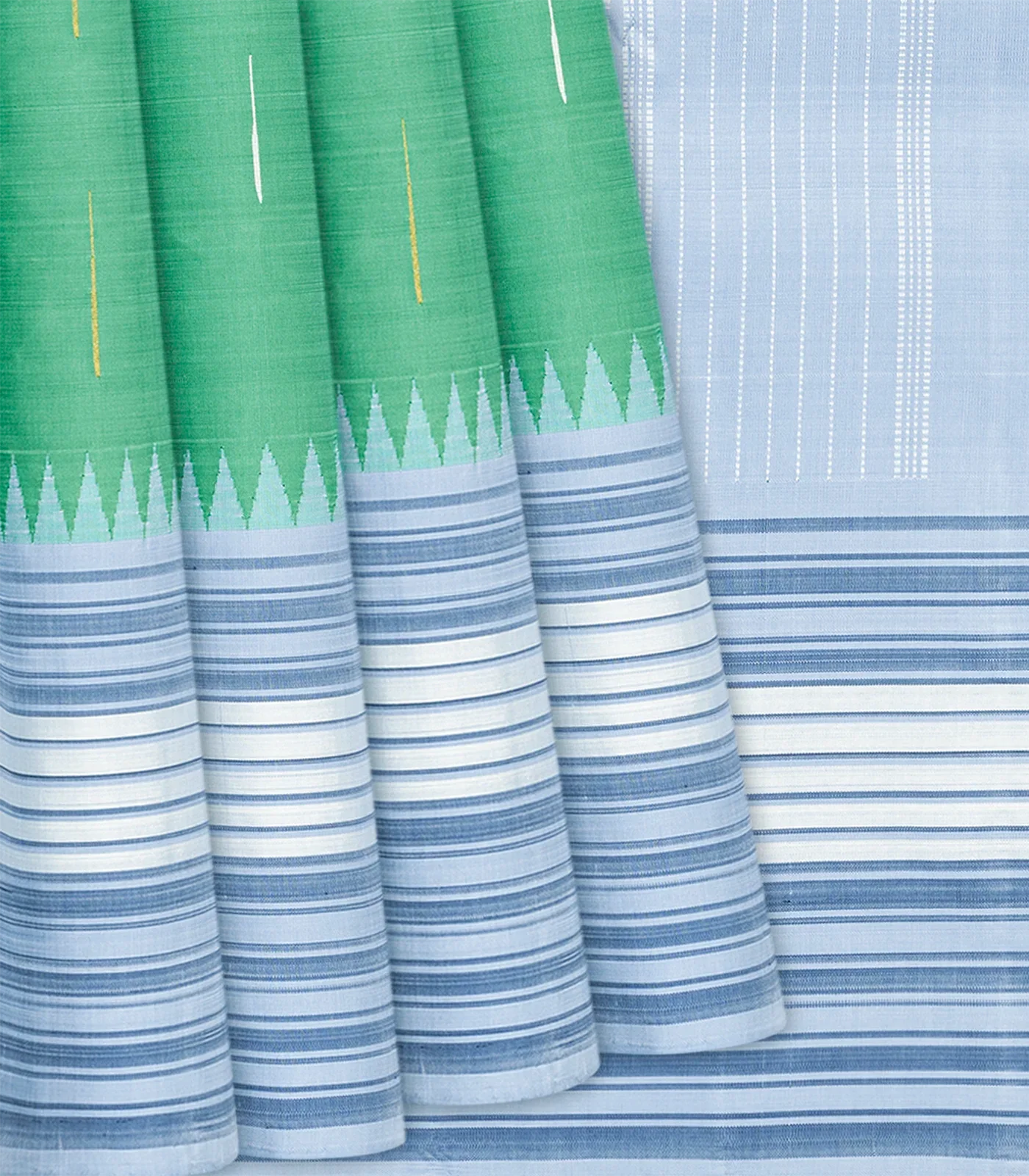 RmKV Aquamarine Handloom Kanchipuram Korvai Silk Saree With Jasmine Bud Motifs-Aquamarine